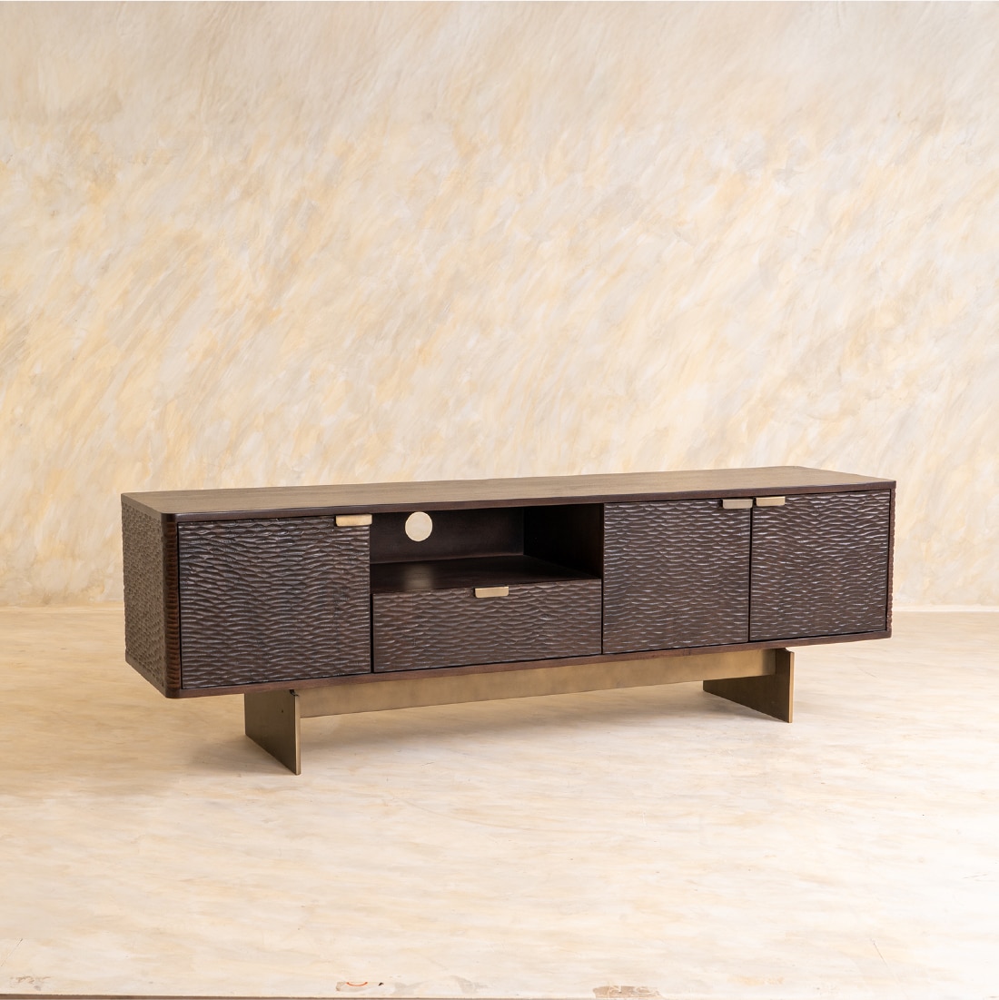 Sculpt Solid Wood TV Unit in Brown Colour - Orange Tree