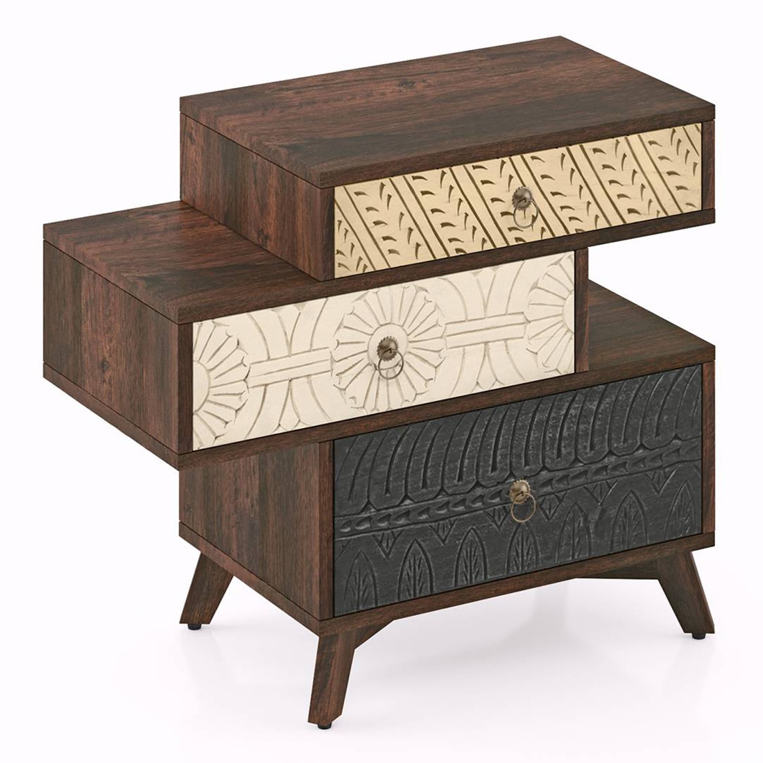 Zenga Solid Wood Side Table in Antique Walnut Finish