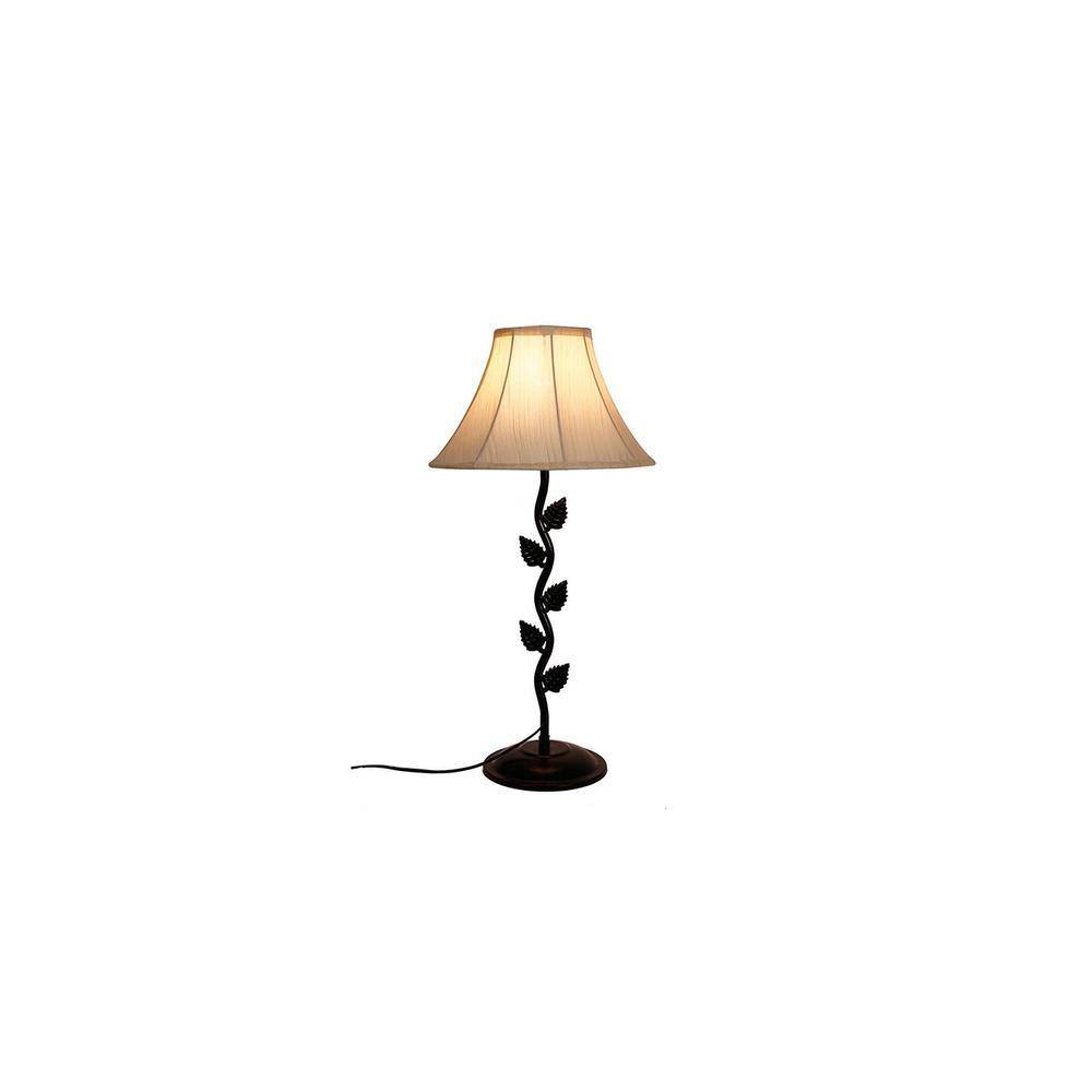 Abdullah Off White Fabric Shade Table Lamp with Black Iron Base
