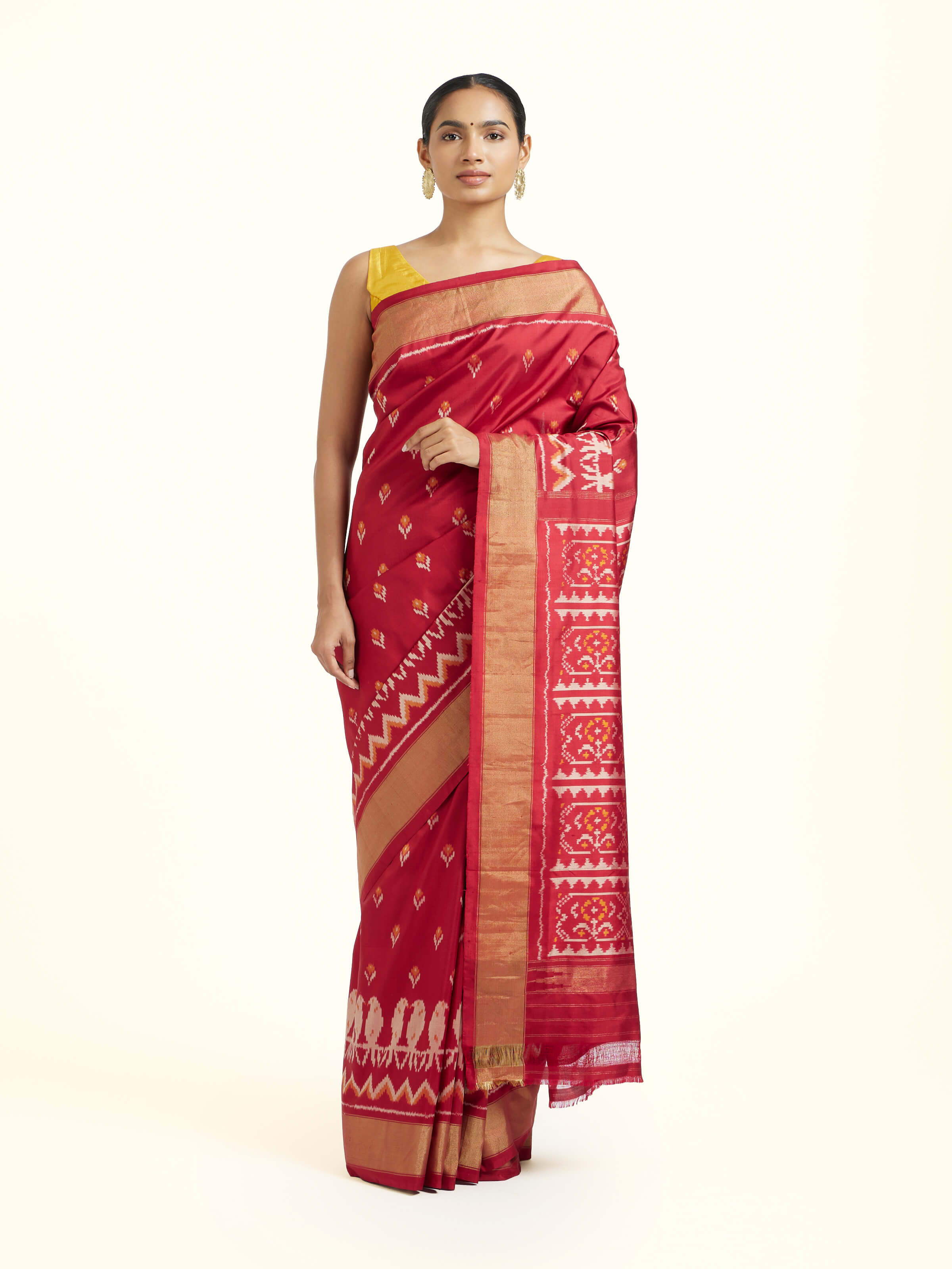 Red Mulberry Silk Pochampally Ikat Handloom Saree