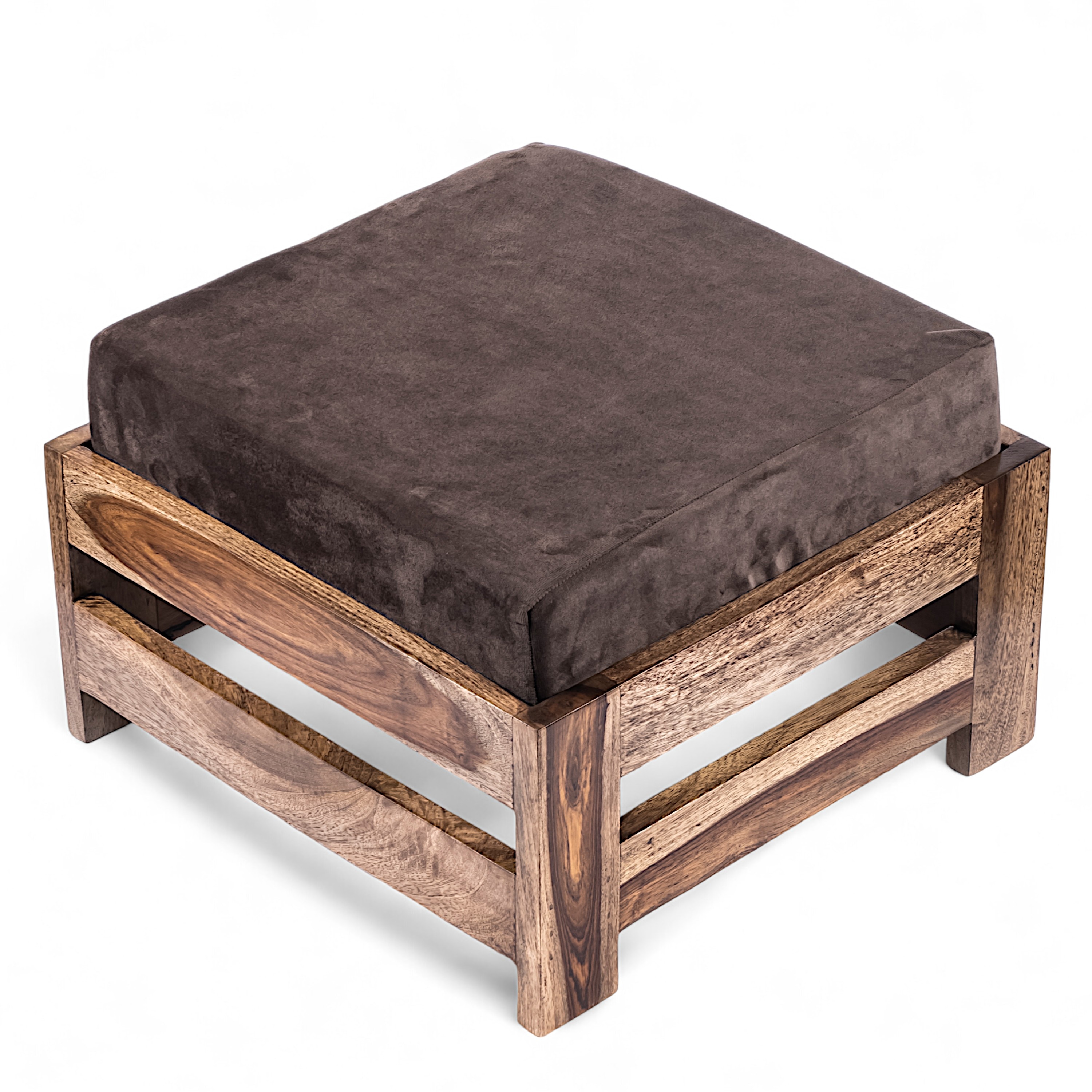 Amber Rosewood Foot Stool with Grey Velvet Cushion