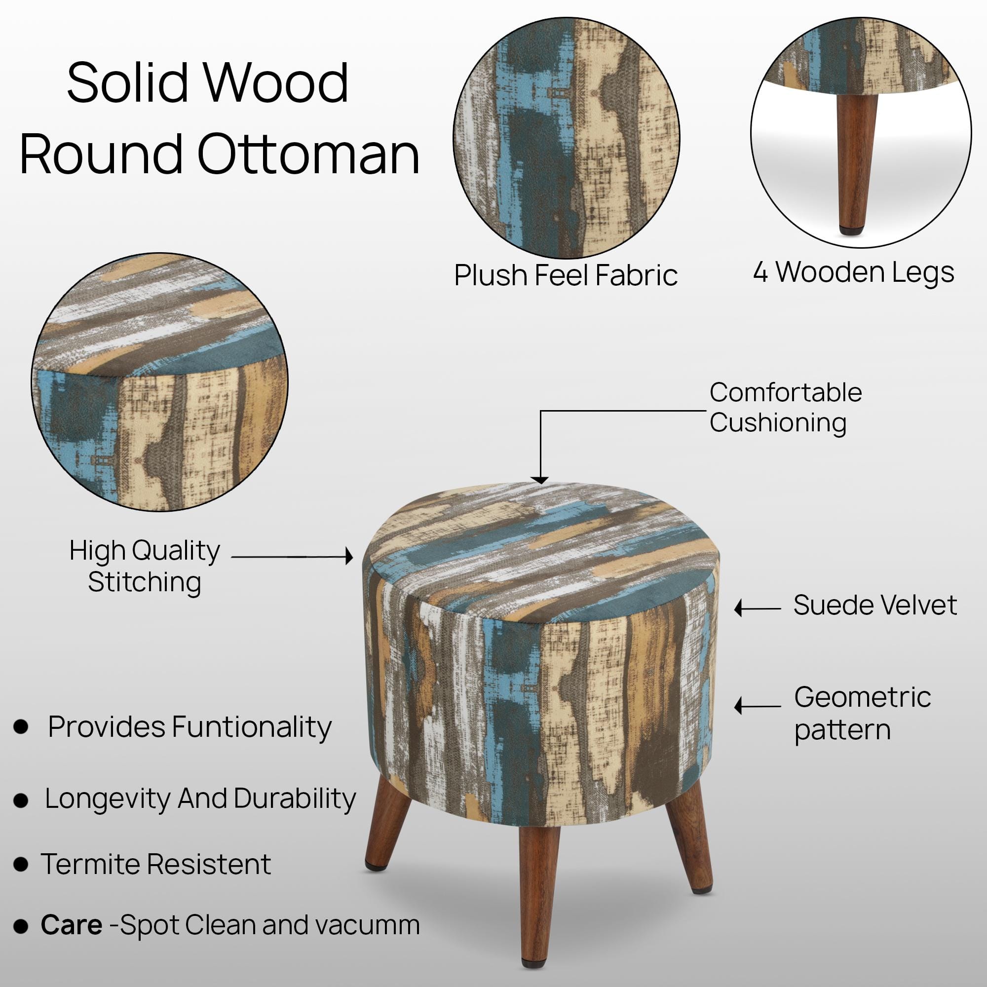 Lavinia Solid Wood  Ottomon in  Multicolor Colour