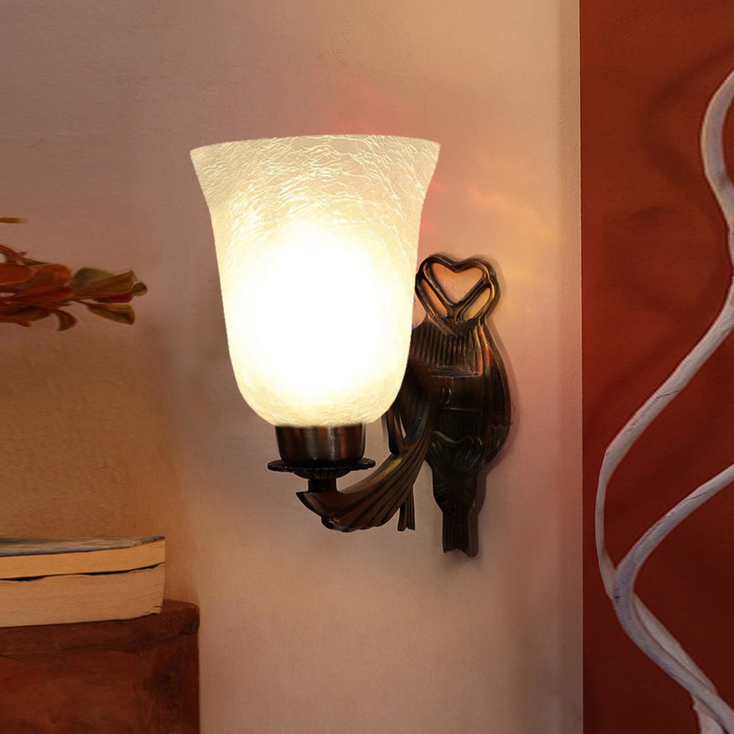 Devansh Metal Electric Wall Light in Antique gold Colour with White Shade Count of 1 Light - Devansh