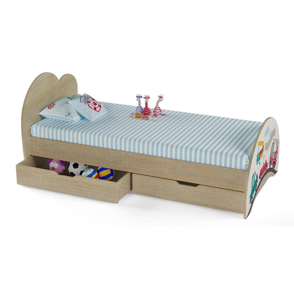 Cloud Tails Engineered Wood Drawer Storage Bed in Oak Colour