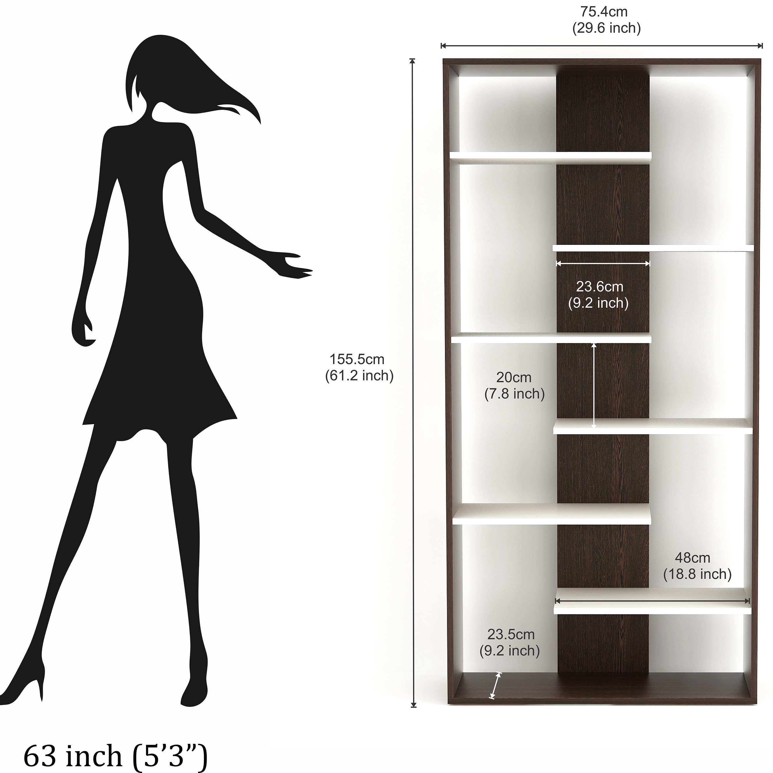 BLUEWUD Maxelle Engineered Wood Bookshelf Cabinet Book Rack Organizer with Shelves for Decor Display, Cabinet Floor Standing for Home Library (Wenge & White)