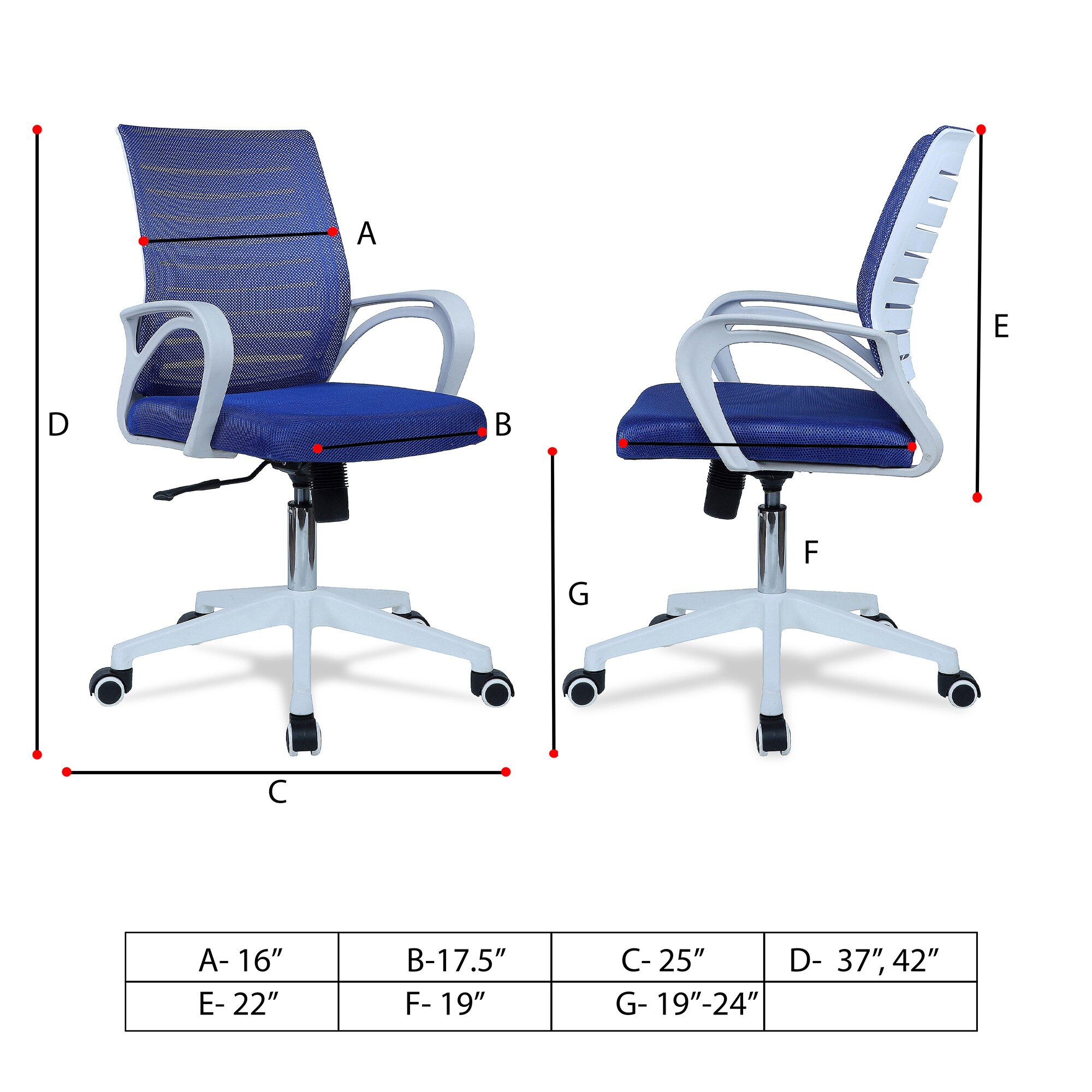 Mmarveal Mid Back Ergonomic Chair in Blue Colour