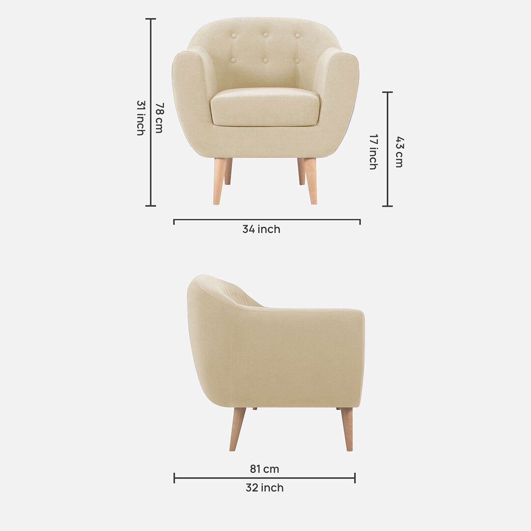 Colam Velvet 1 Seater Sofa in Cream Colour