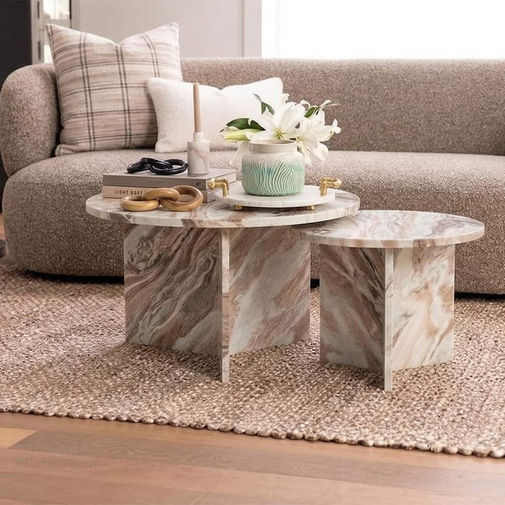 Drift Marble Coffee Table In Creem Finish - Living Shape