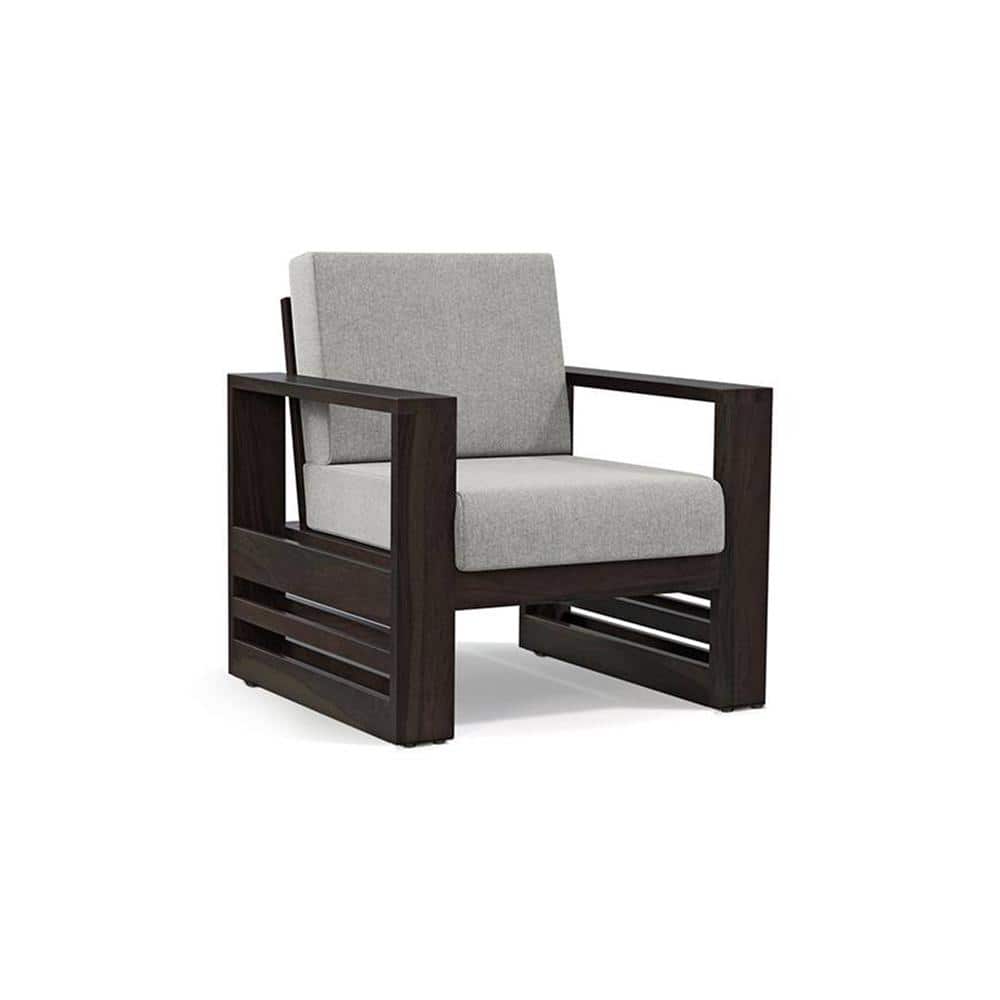 Parson 1 Seater Wooden Sofa In American Walnut Finish (Vapour Grey)