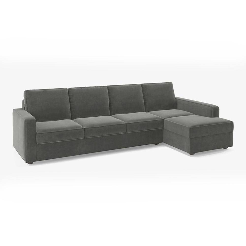 Apollo Compact Sofa (Colour : Ash Grey Velvet, Cushion : Hard, Back Type : Regular, Seating Capacity : Right Aligned 3 Seater + Right Aligned Chaise + Ottoman)