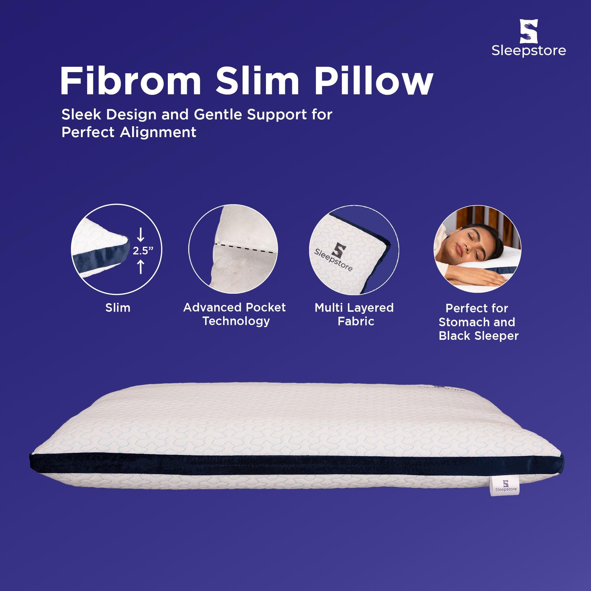 Pack of 1 Fibrom Slim Pillow