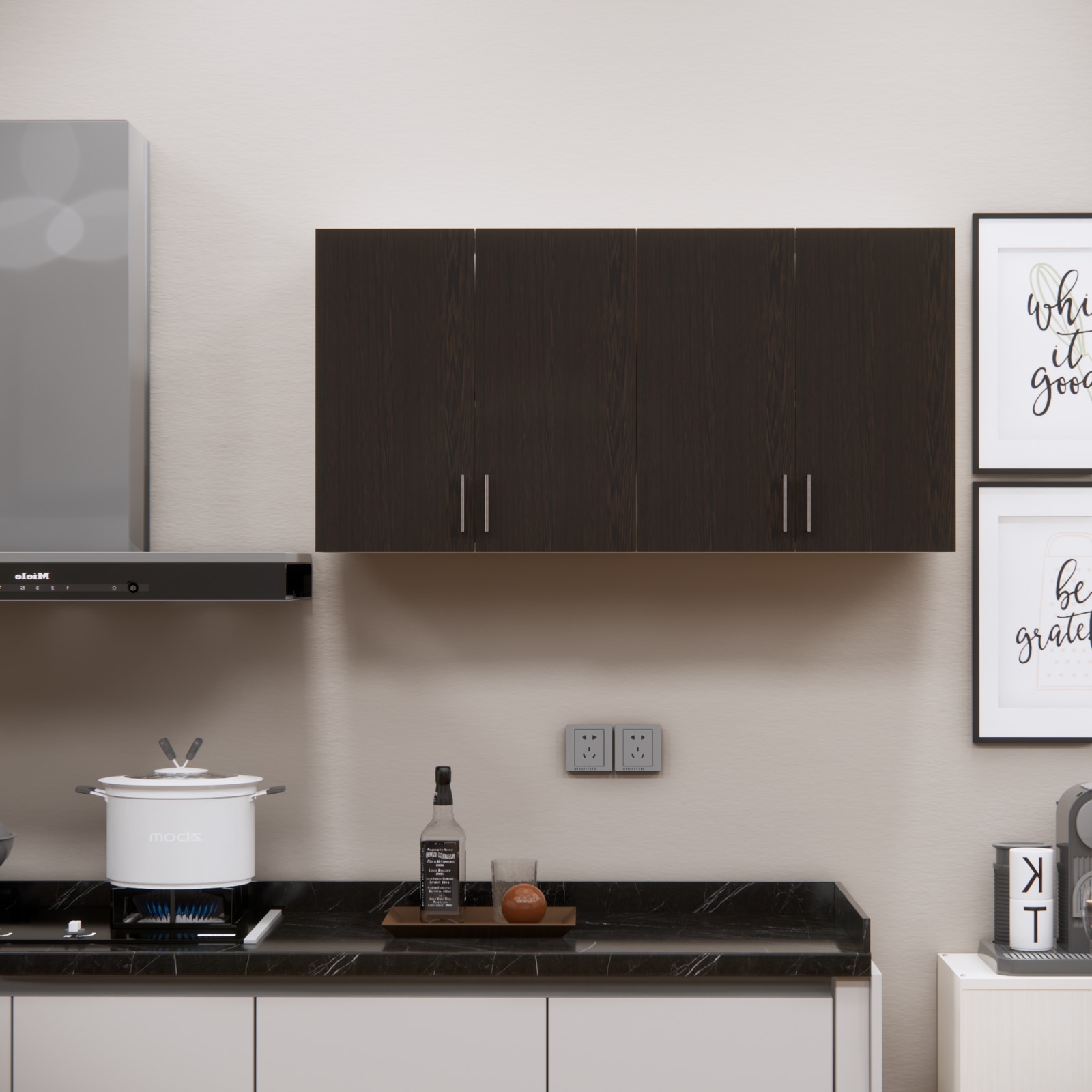 4 Doors Modular Wall Mounted Kitchen Cabinet With Adjustable Shelf In Chiyoda Wange Finish