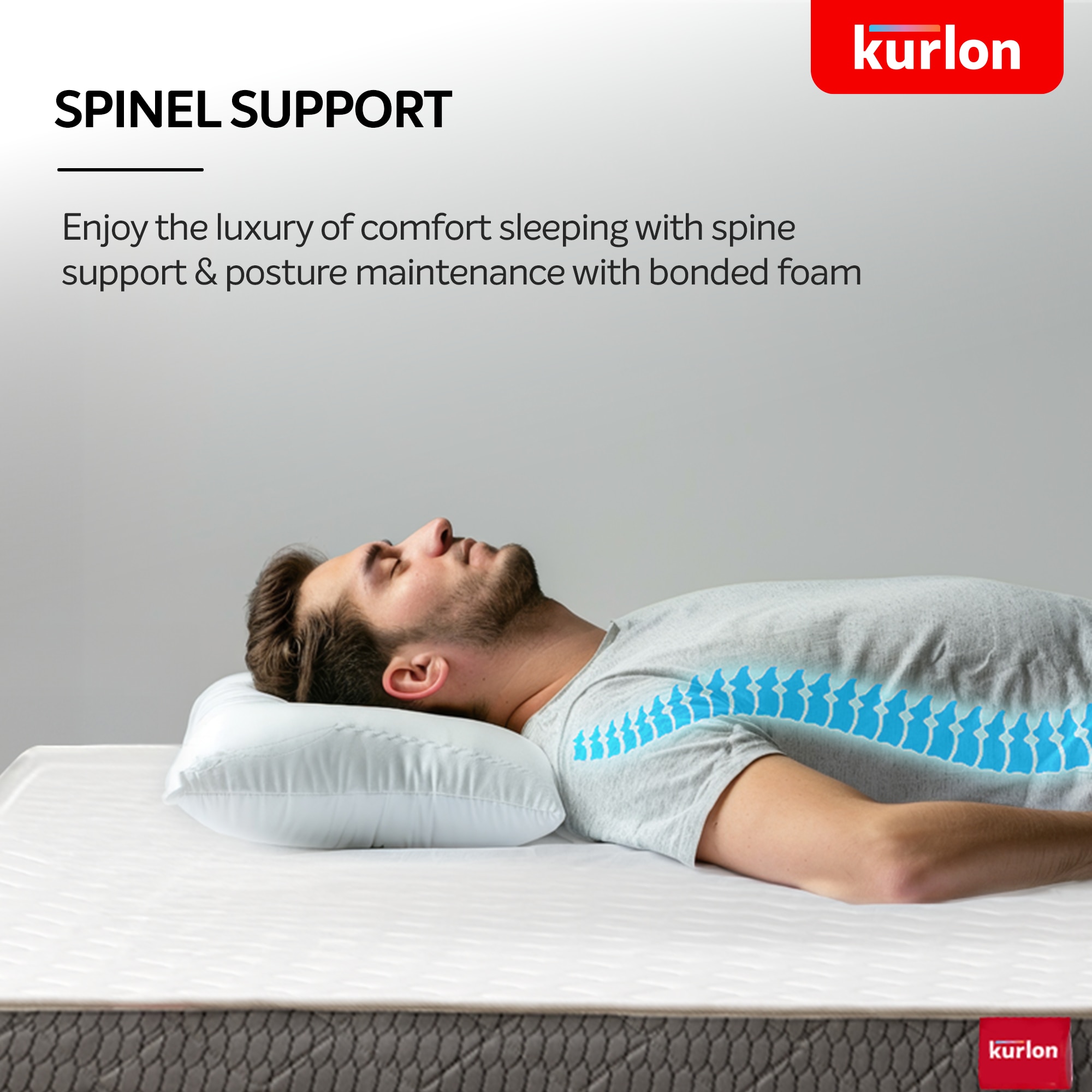 KURLON Spinel Ortho, Breathable Fabric, Spine Support 8 inch Single Bonded Foam Mattress (L x W: 78 inch x 42 inch)