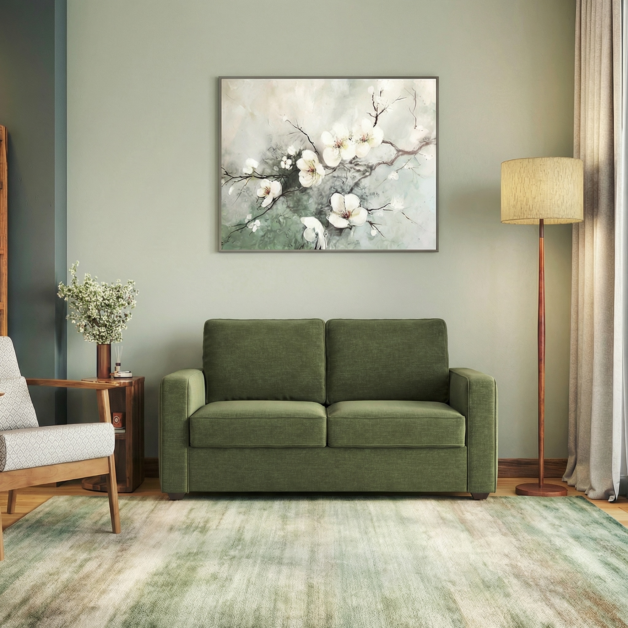 Apollo Compact High Back 2 Seater Fabric Sofa In Moss Green Colour-image-11