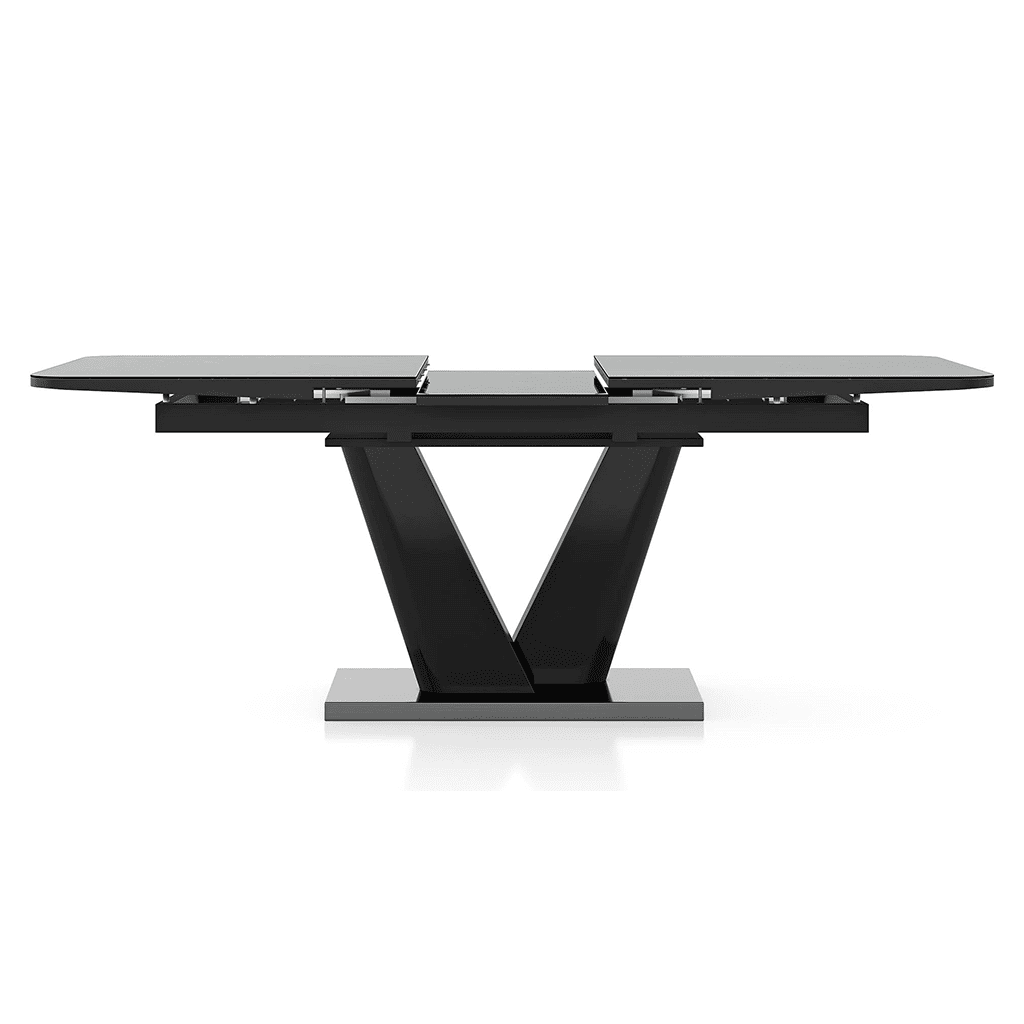 Caribu 6 To 8 Extendable Dining Table In Black Marble Color With High Gloss Finish