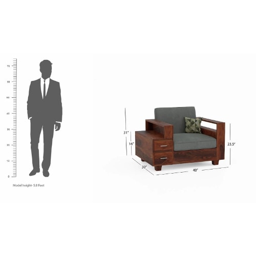 Lennox Wooden One Seater Sofa in Grey Colour