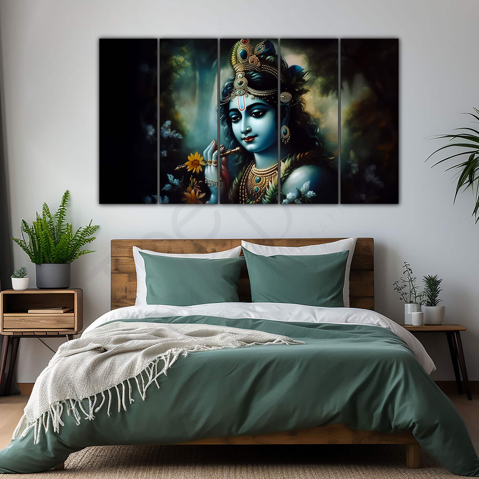 The Castle Decor Krishna Ji Wall Painting Wooden Framed 27x48 Inch (Style 32) - The Castle Decor