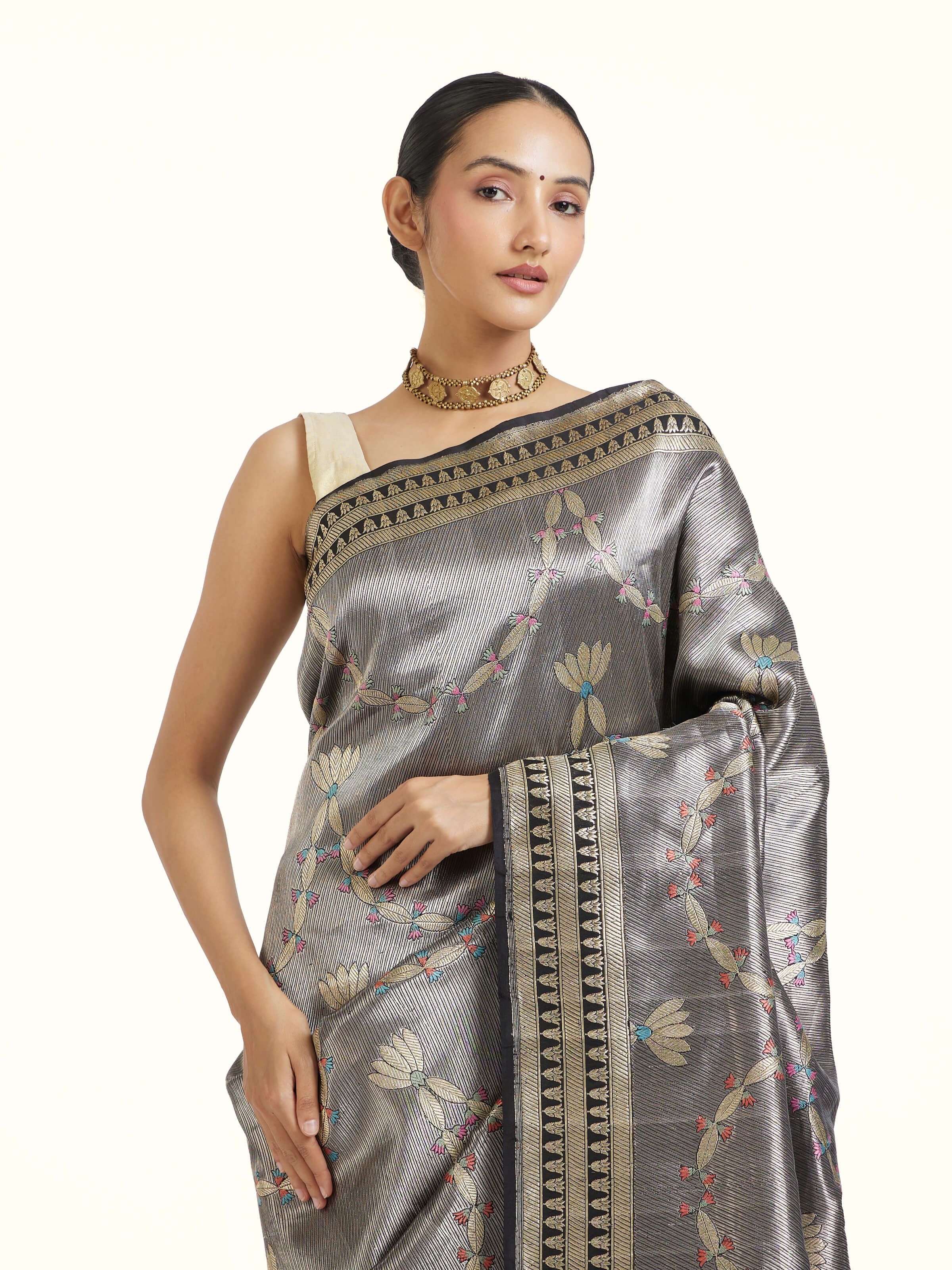 Black Banarasi Brocade Silk Saree