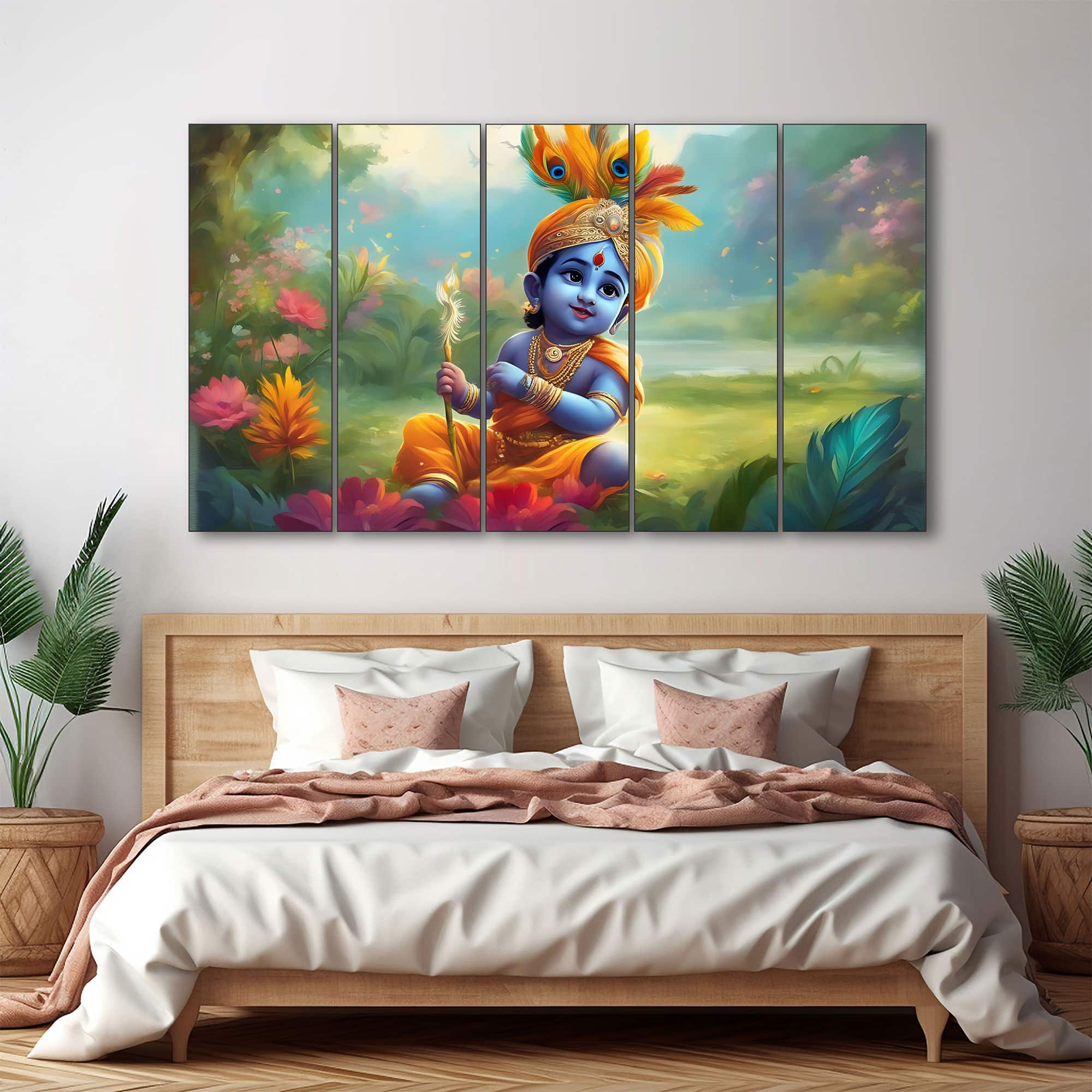 The Castle Decor Bal Gopal Wall Painting Wooden Framed 27x48 Inch (Style 11) - The Castle Decor