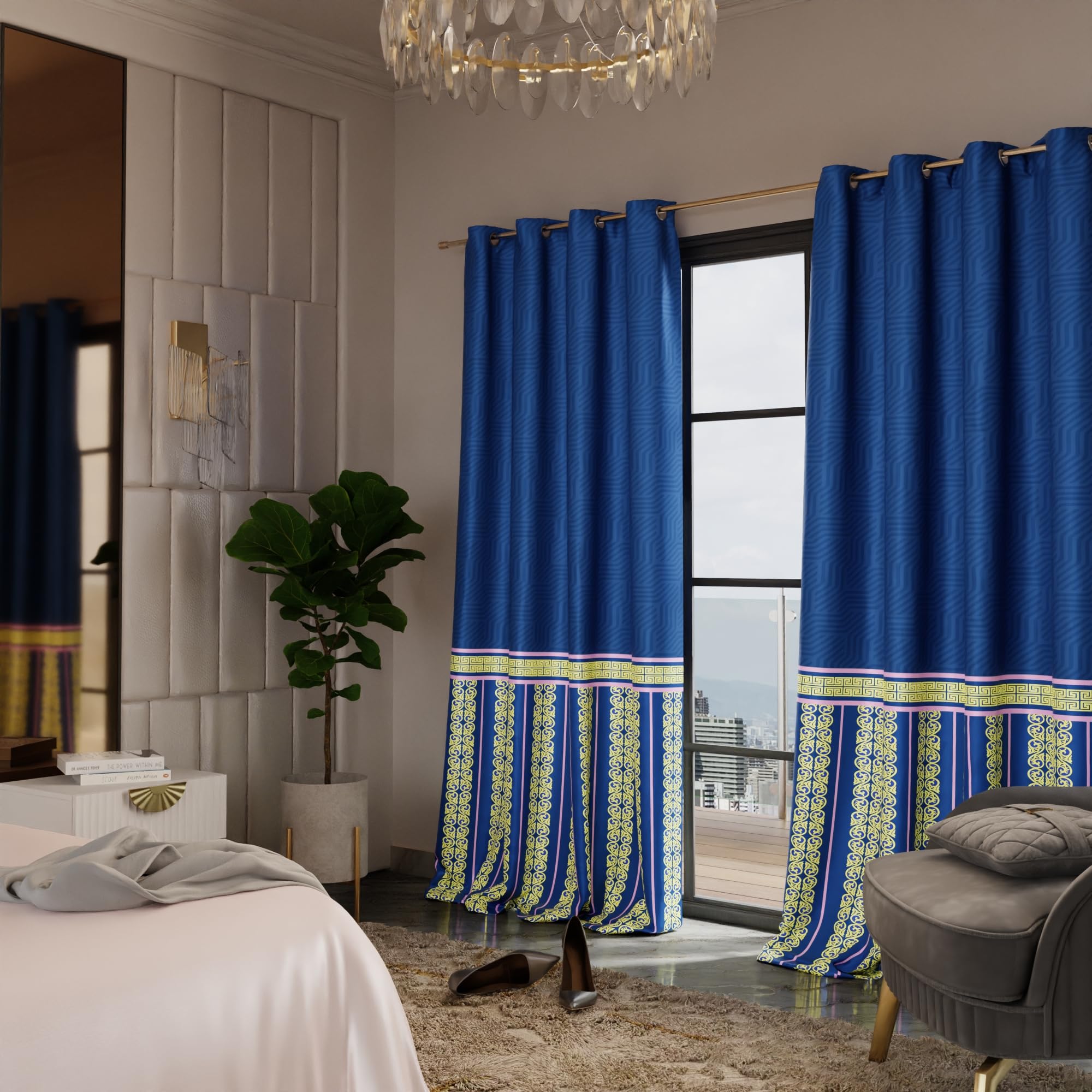 Stoa Paris Satin Curtain for Door, 70% Blackout Curtains, Set of 2, Versailles - Blue Monarch with Back Lining - Stoa Paris