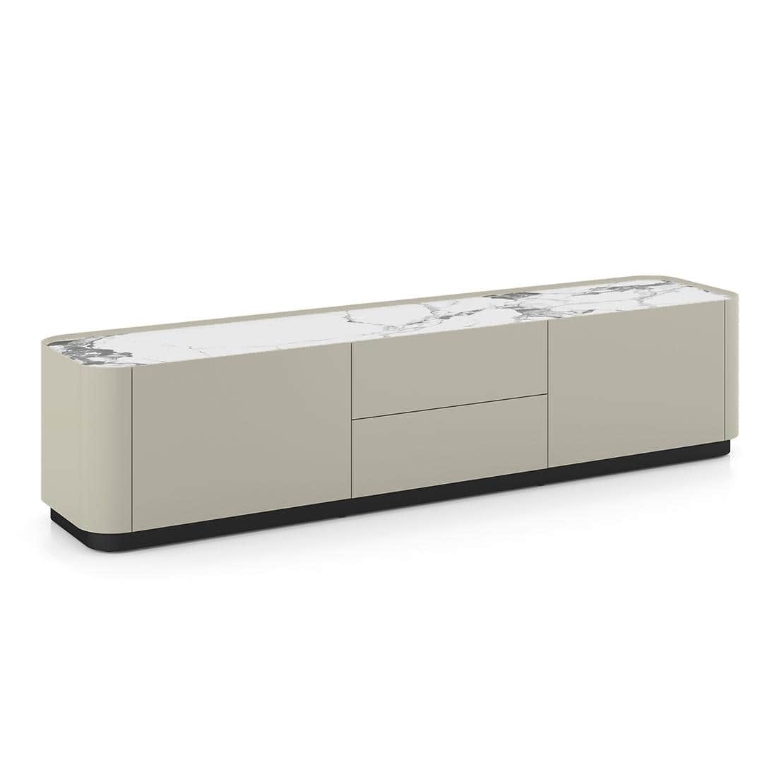 Dorian Engineered Wood TV Unit With Ceramic Top In Taupe High Gloss Finish