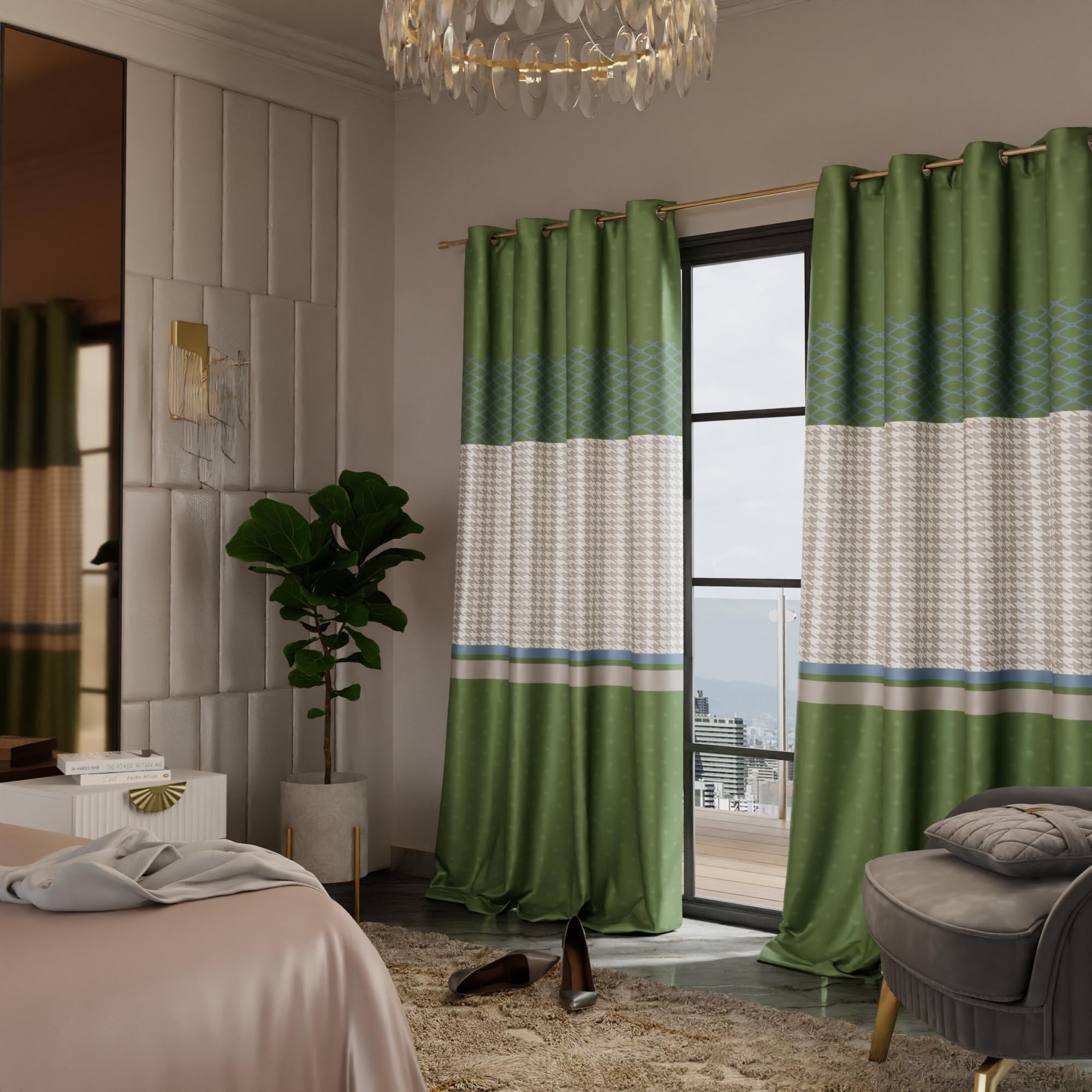 Stoa Paris Satin Curtain for Door, 70% Blackout Curtains, Set of 2, Versailles - Majestic Meadow with Back Lining - Stoa Paris
