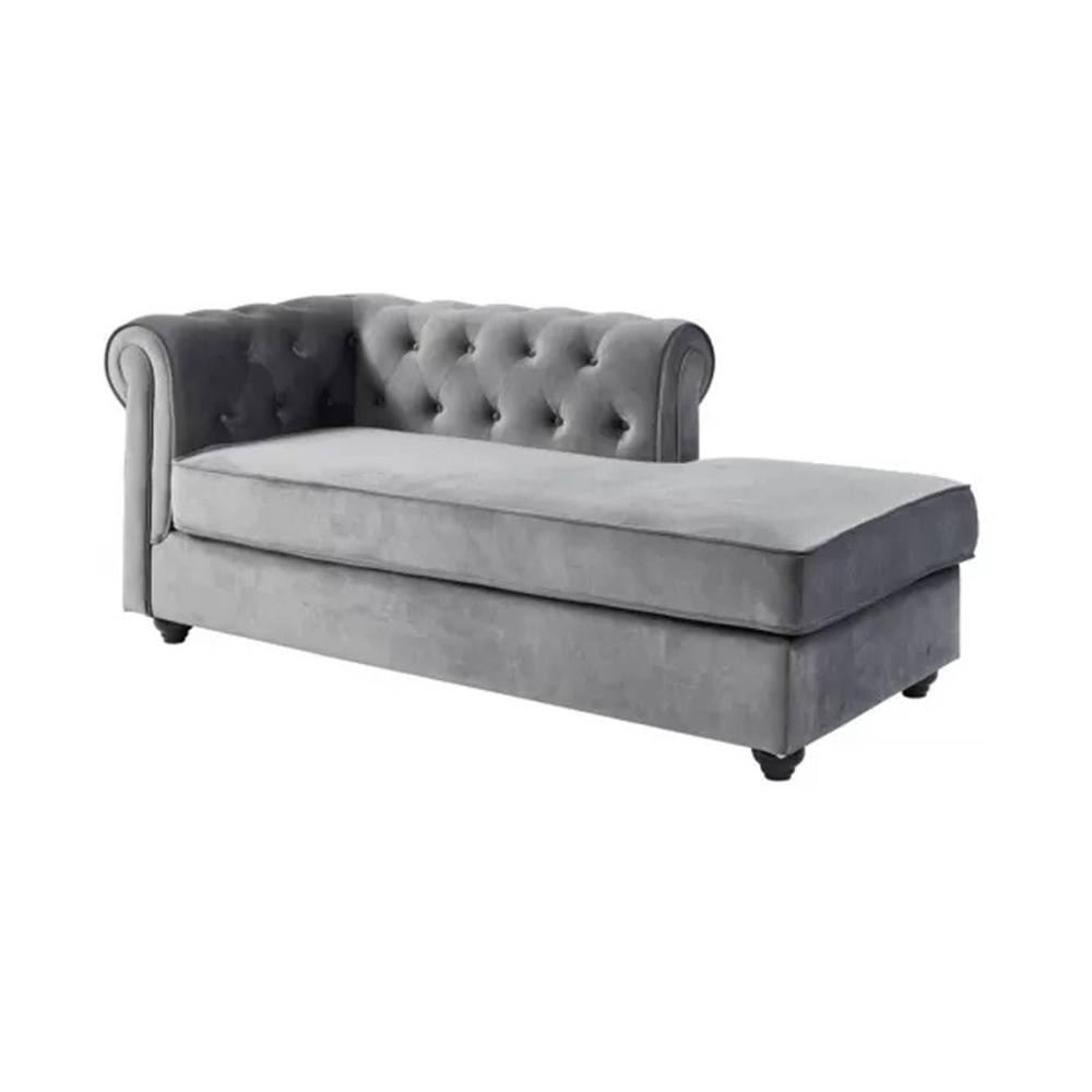 Ease Velvet Chaise Launger in Grey Colour