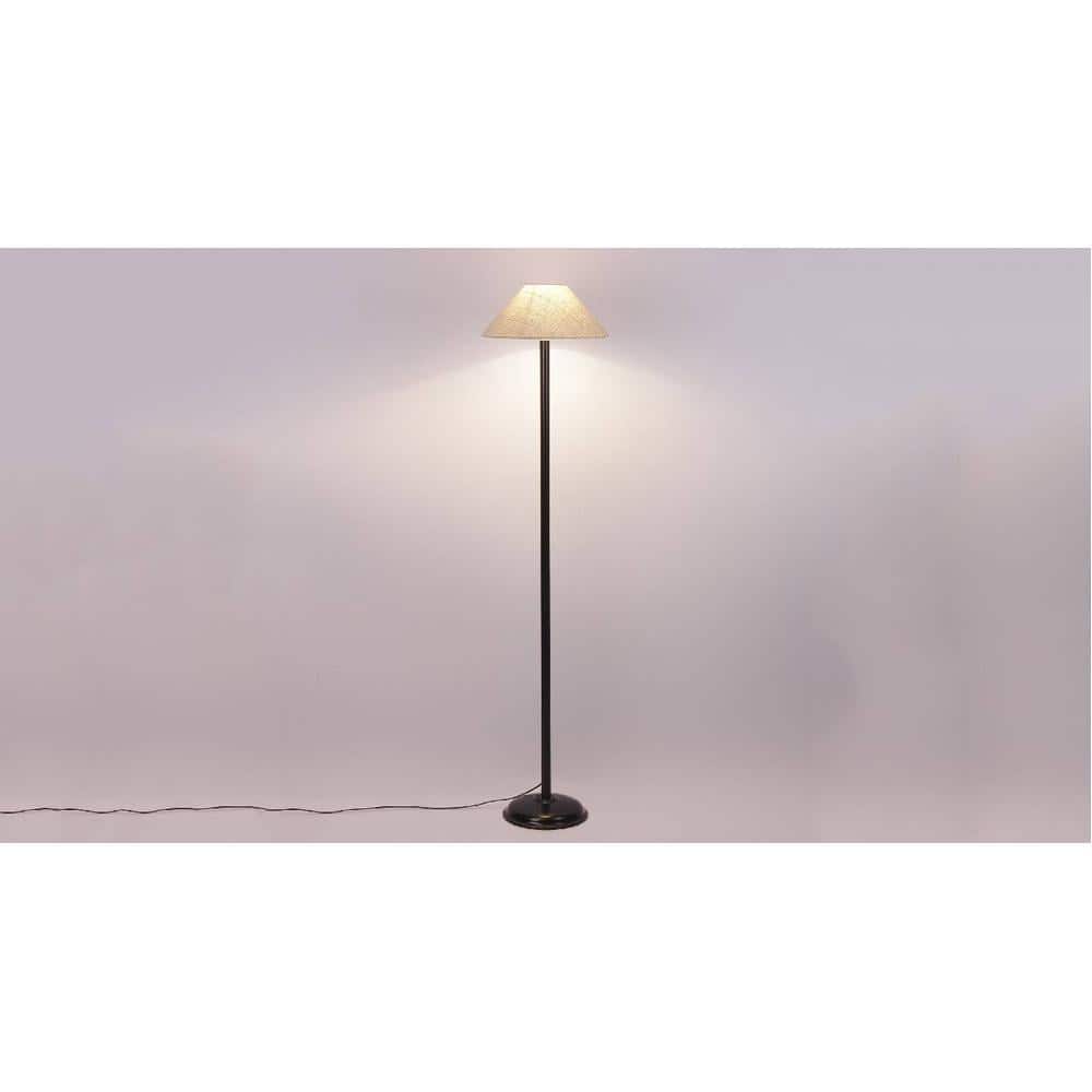 Mickey White Natural Fiber Floor Lamp with Black Iron Base