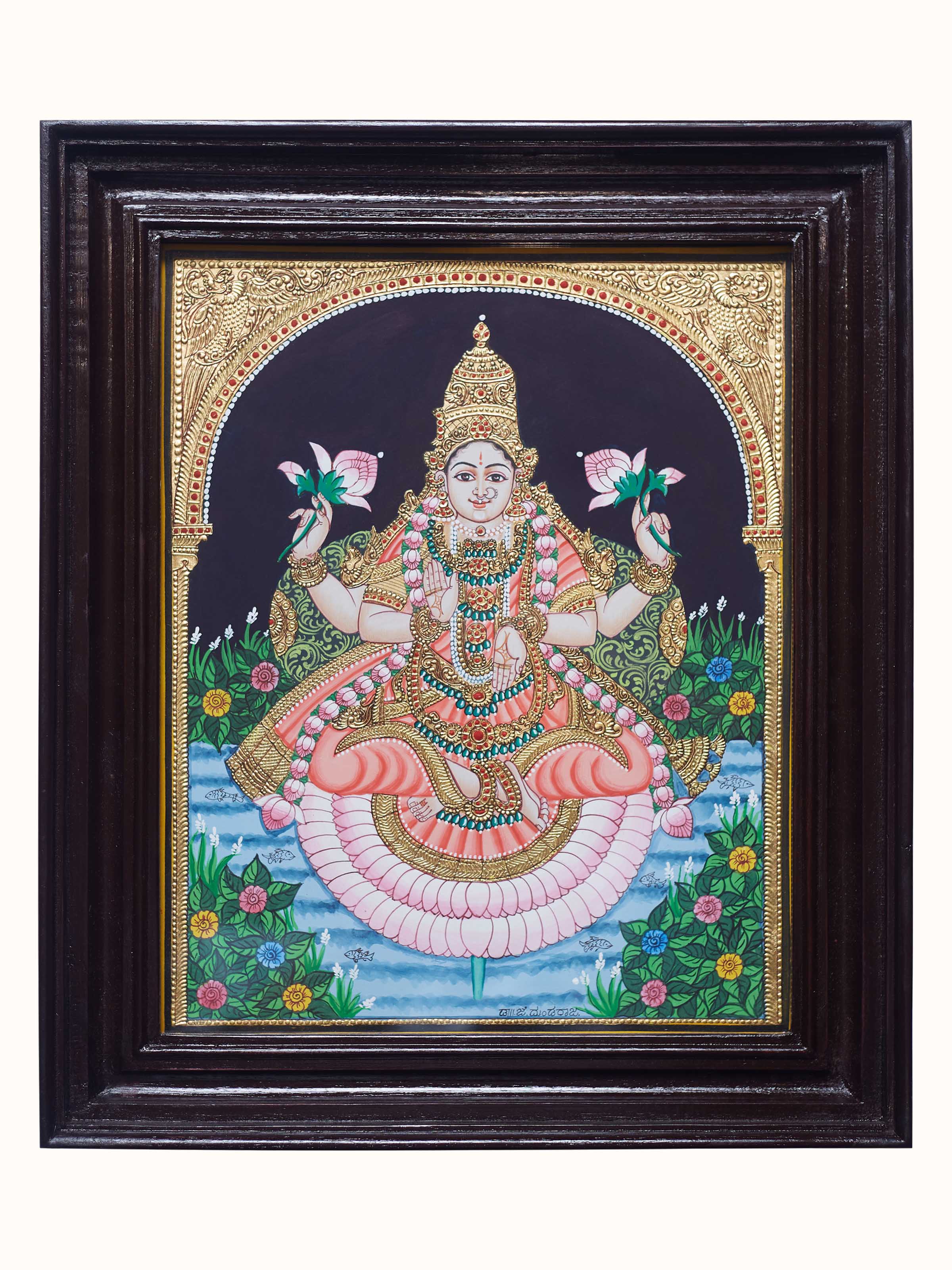 Gaja Lakshmi Mysore Teak Wood Painting