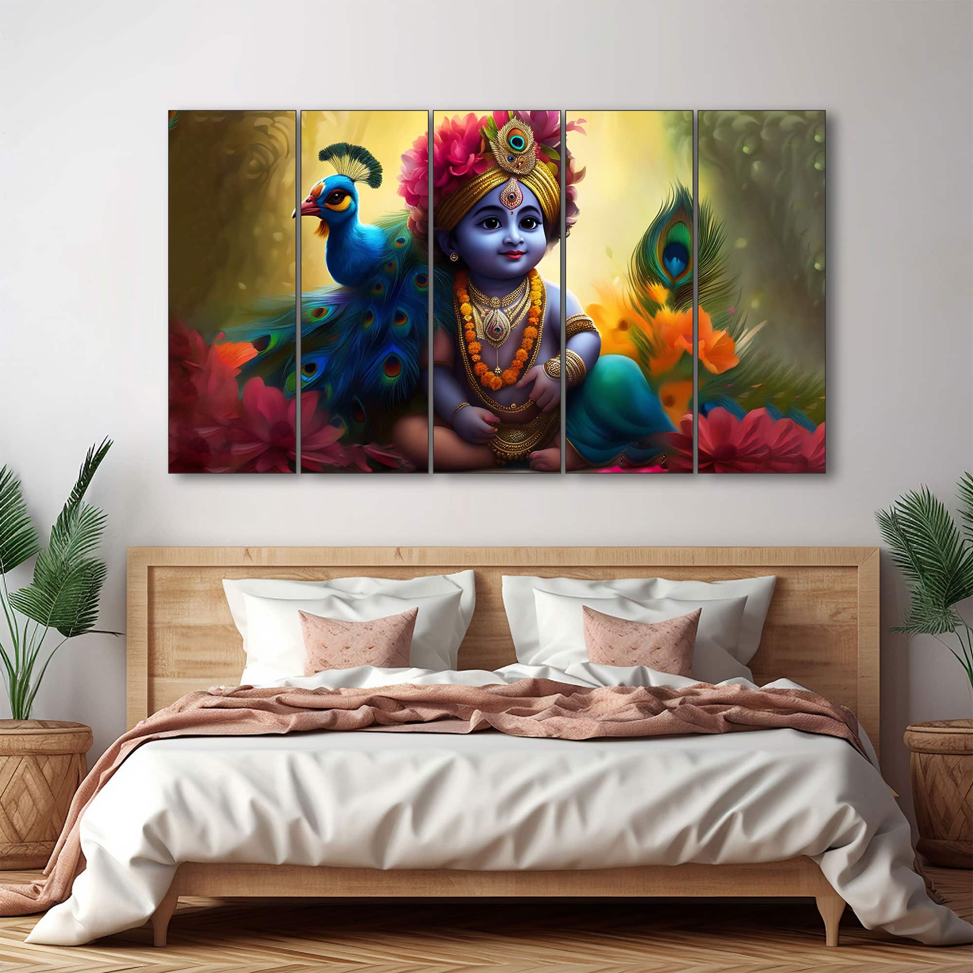 The Castle Decor Bal Gopal Wall Painting Wooden Framed 27x48 Inch (Style 3) - The Castle Decor