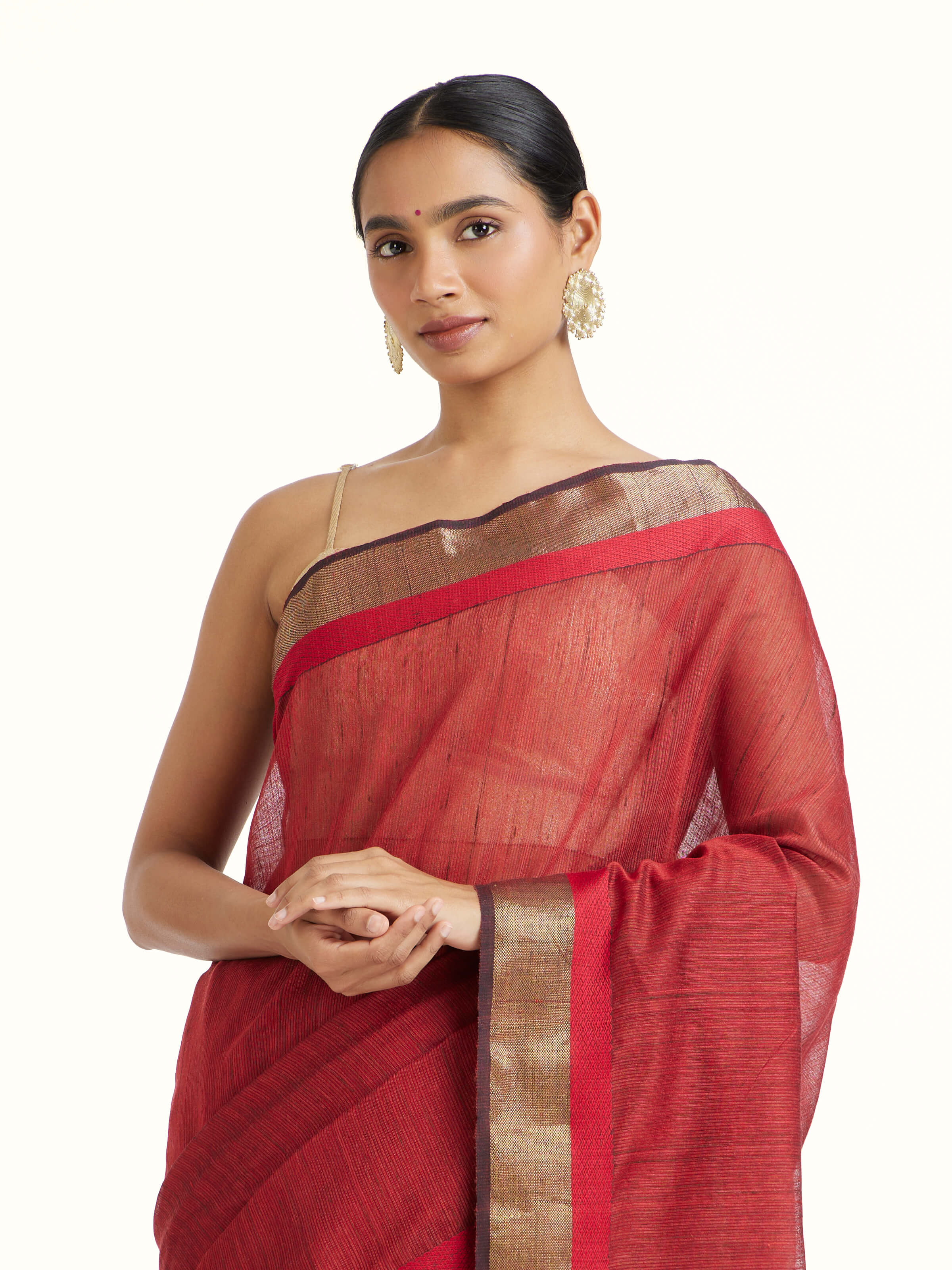 Red Cotton Silk Maheshwari Saree