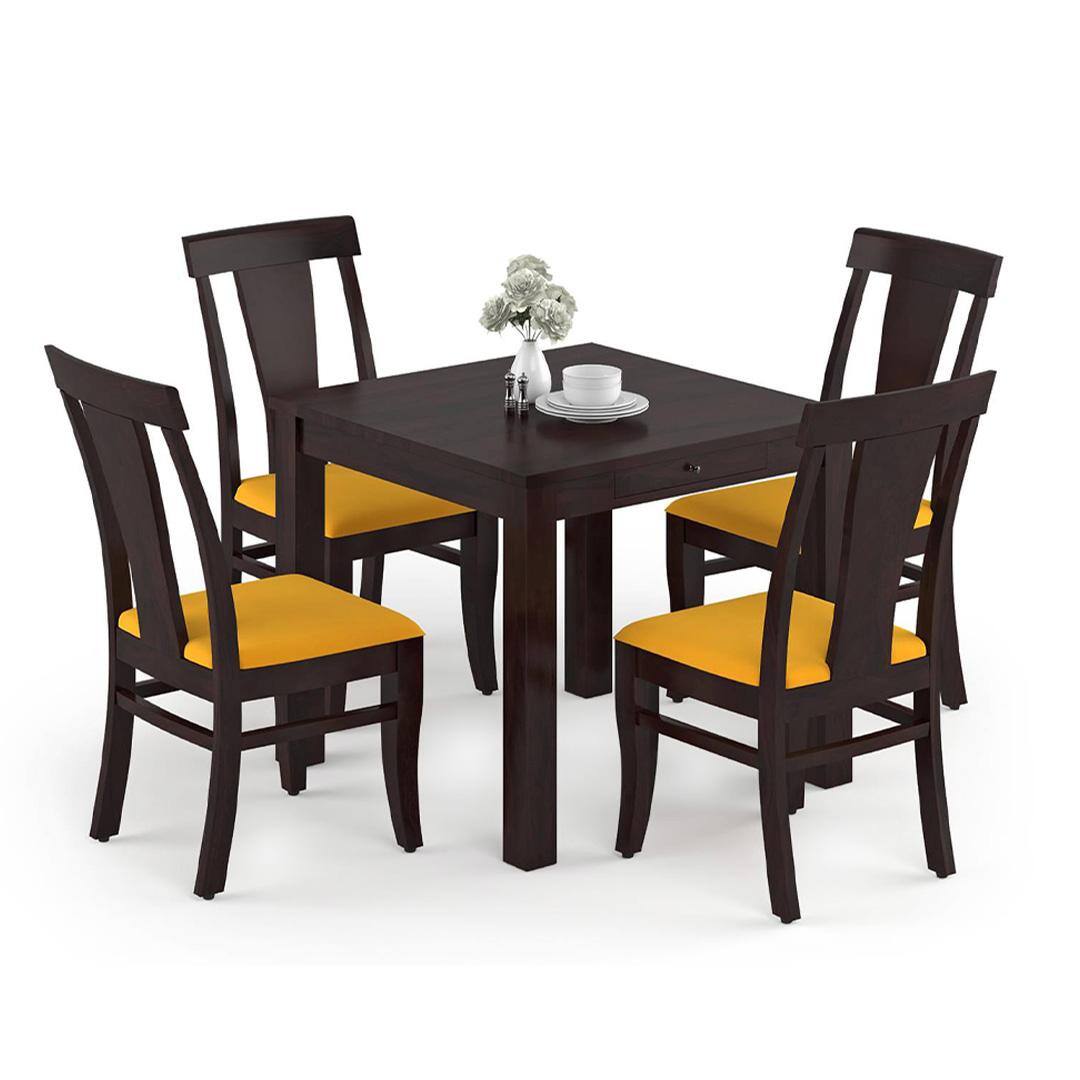 Arabia-Fabio 4 Seater Dining Table With Set Of 4 Chairs (Colour- Matty Yellow, Finish- Mahogany)
