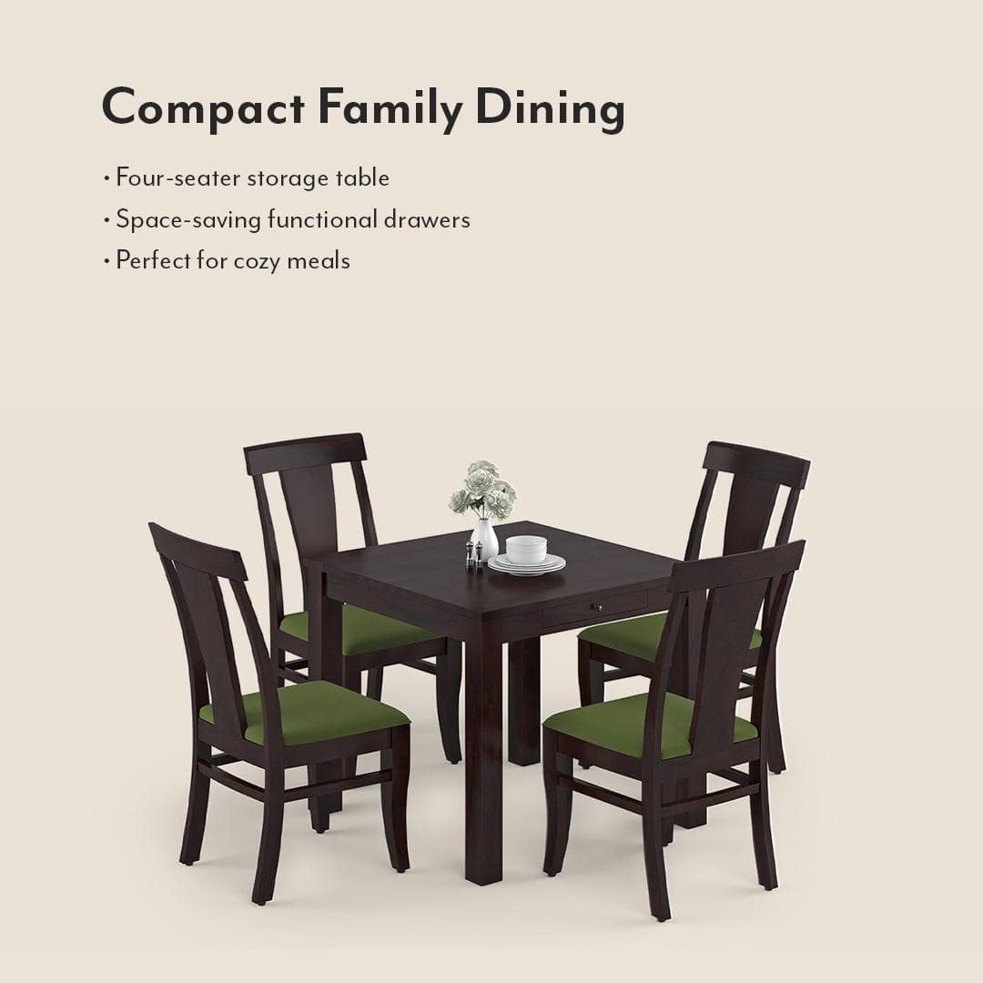 Arabia-Fabio 4 Seater Dining Table With Set Of 4 Chairs Colour-Matty Olive Finish-Mahogany