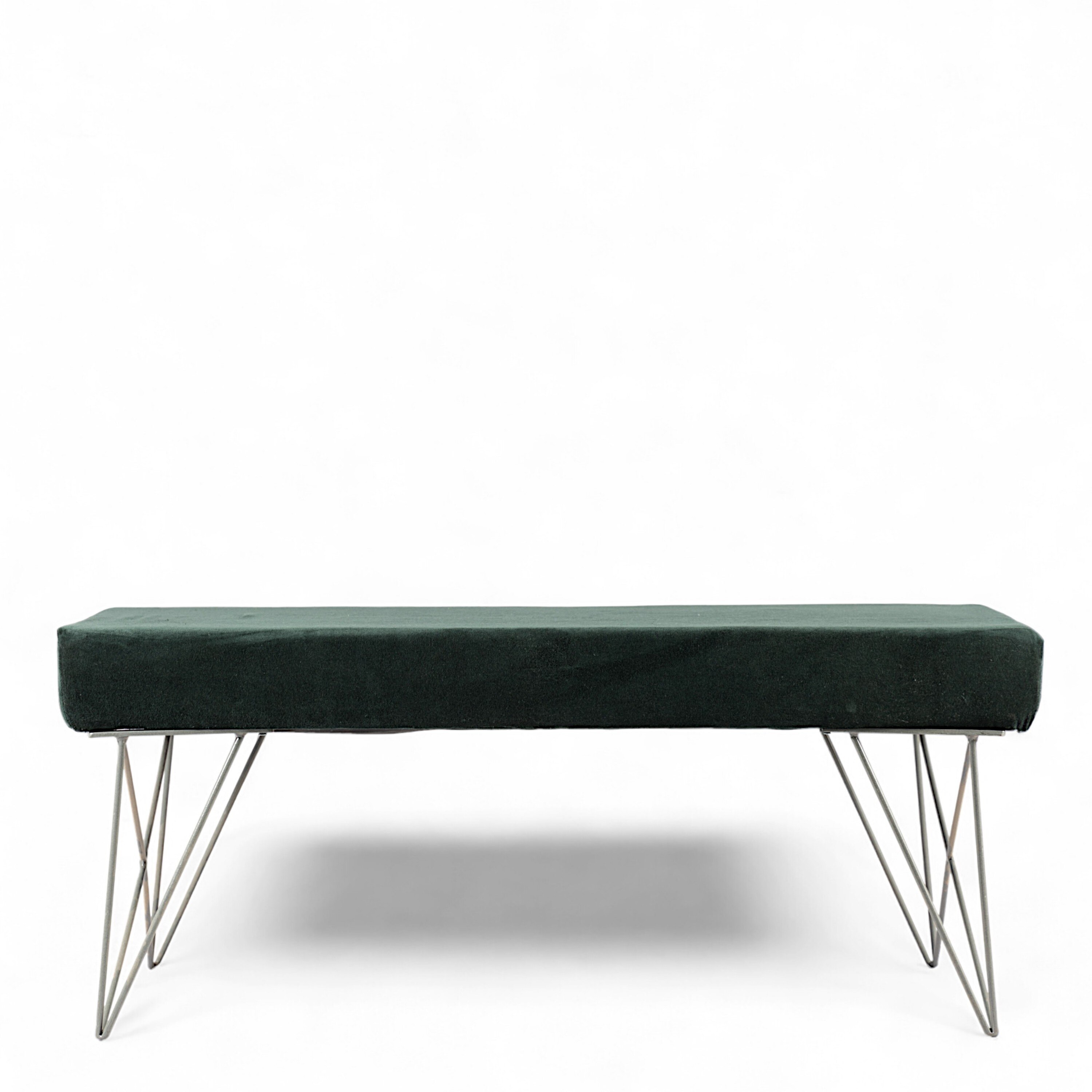 Zenith Sheesham Wood Accent 2 Seater Bench   In Green Cotton Velvet