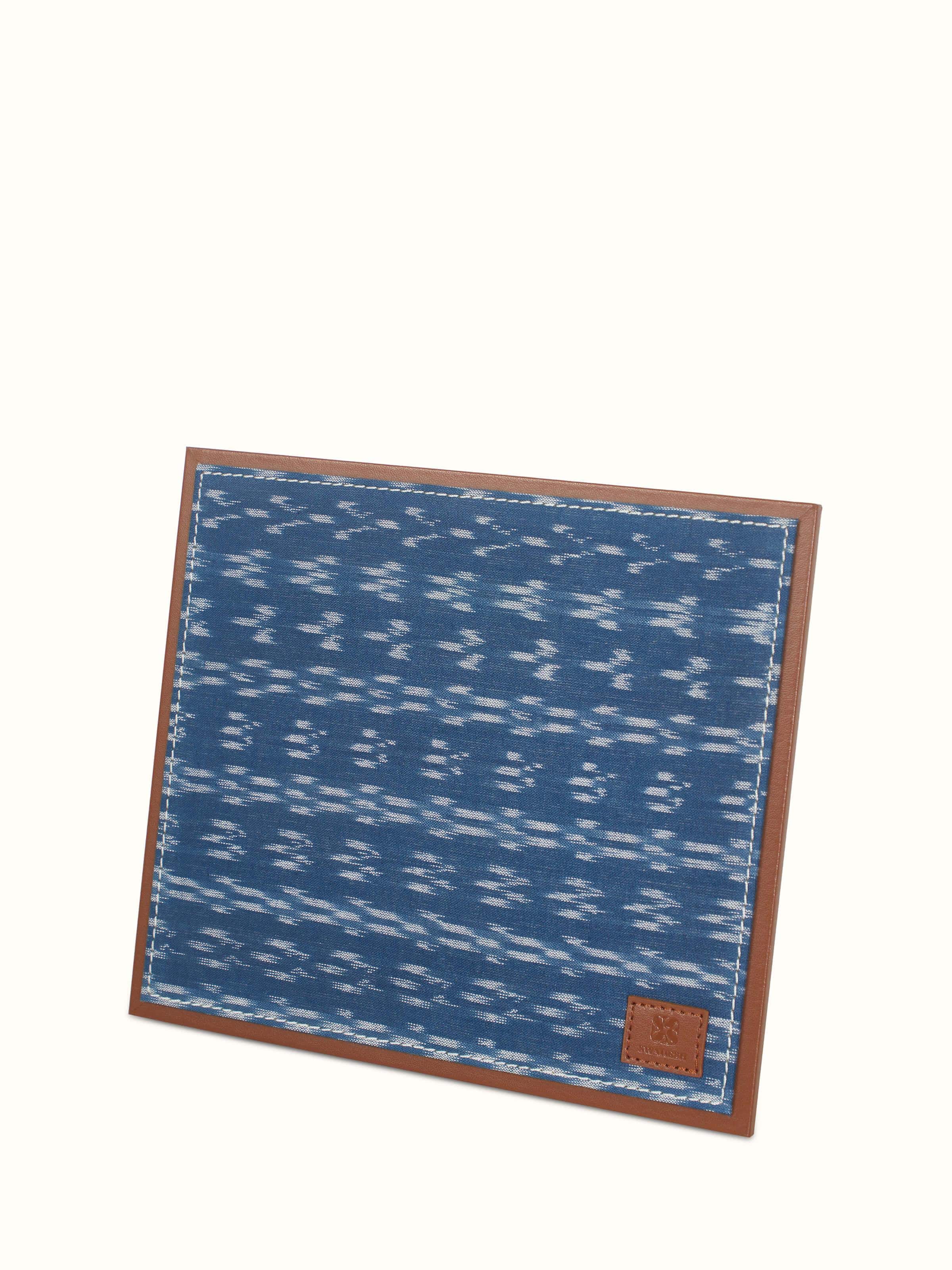 Front view of Leather Mousepad Blue, featuring a sleek, smooth surface in vibrant blue leather.