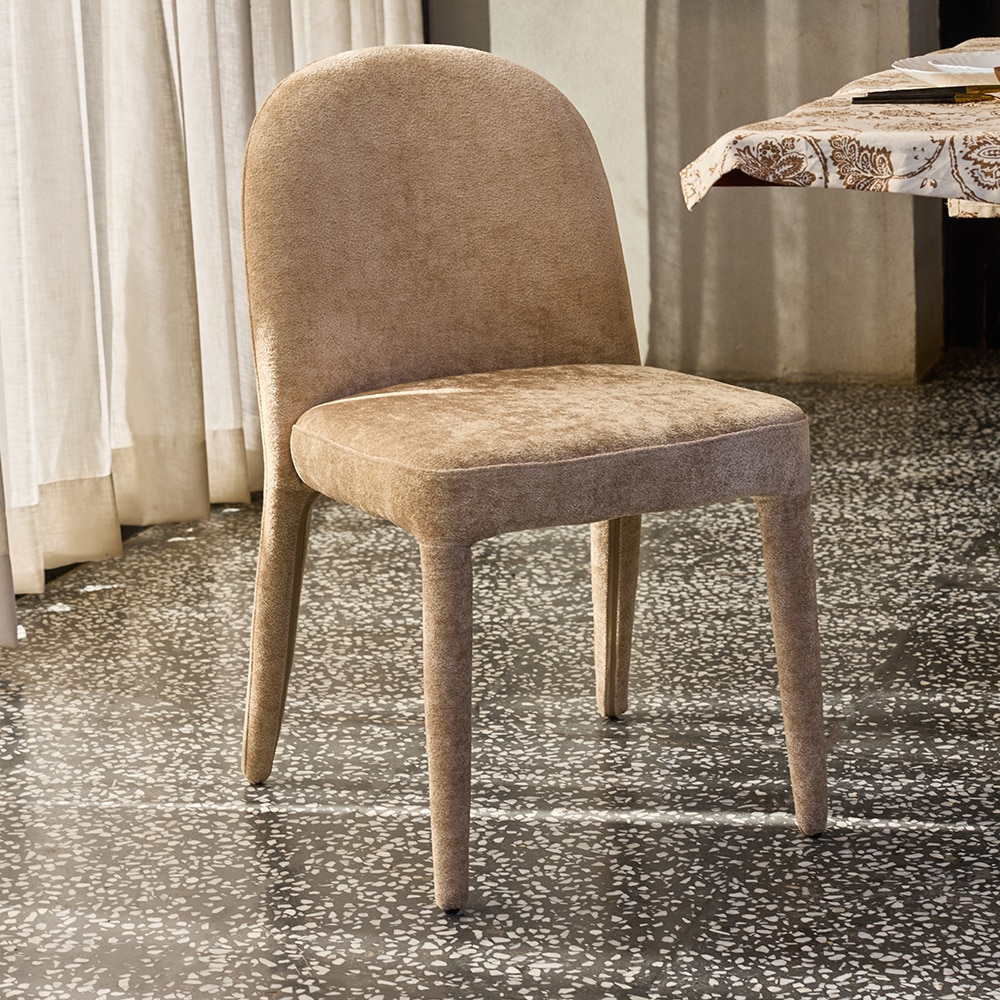 Walnut Fabric Dining Chair in Light Brown Colour - Living Shape