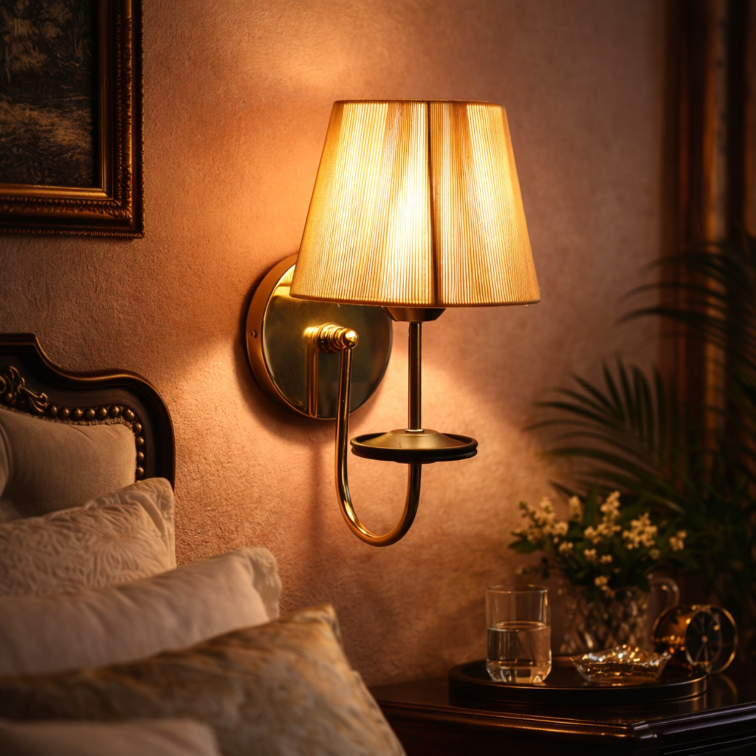 Eliante Cloth Shade Wall Lights Mild Steel & Fabric Material Gold & Golden Finish