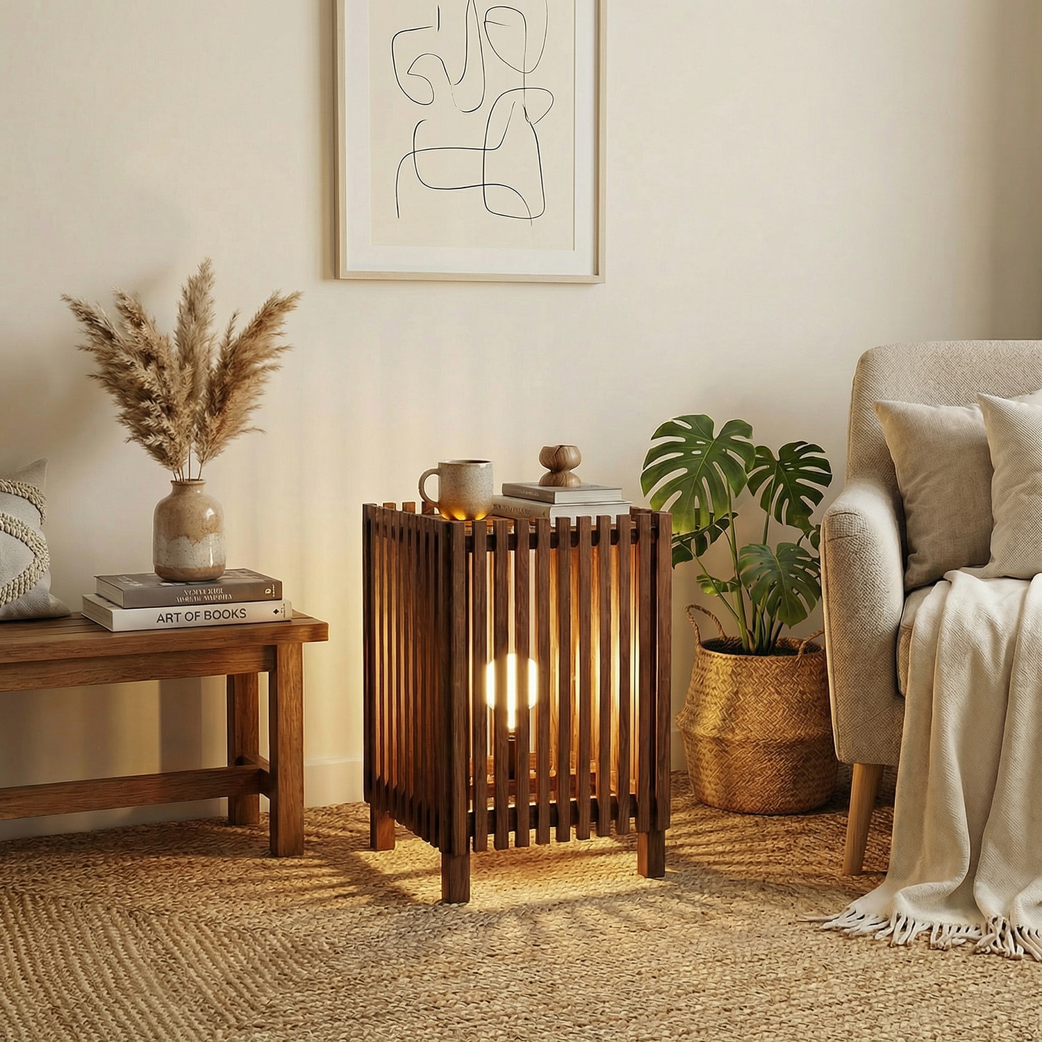 Renard Beige Jute Floor Lamp with Beige Jute Base
