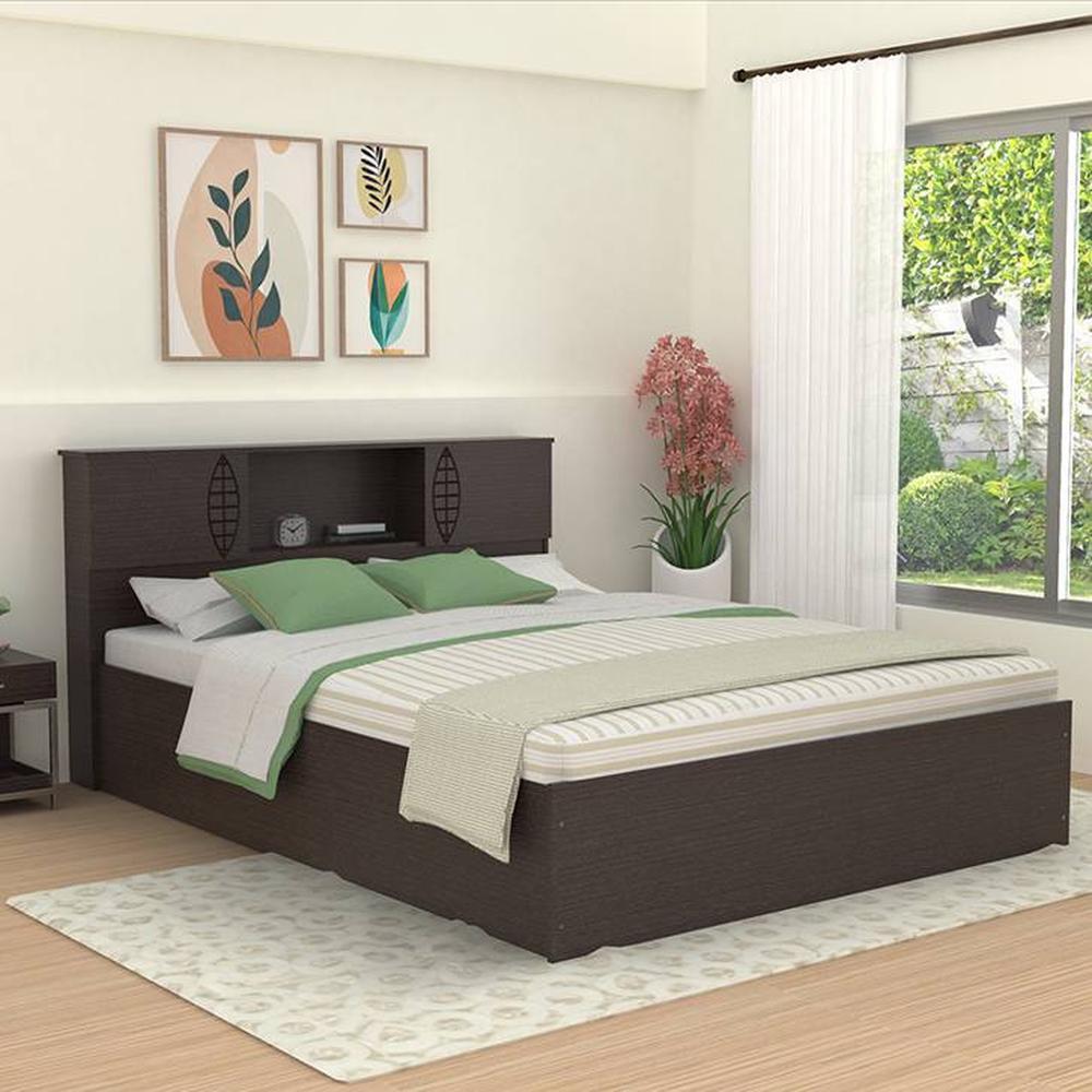 Kamira Solid Wood Queen Size Drawer Storage Bed In Melamine Finish