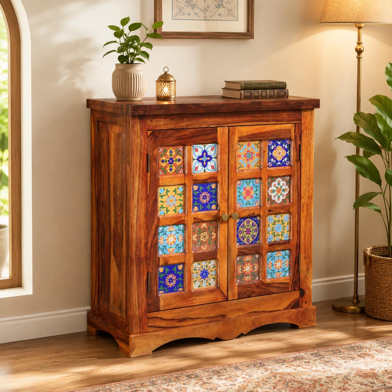 Rangrez Sheesham Wood Cabinet in Honey Oak Finish - Woodenmood