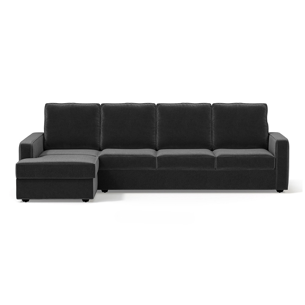Apollo Compact Sofa (Colour : Pebble Grey, Cushion : Hard, Back Type : High Back, Seating Capacity : Left Aligned 3 Seater + Left Aligned Chaise + Ottoman)