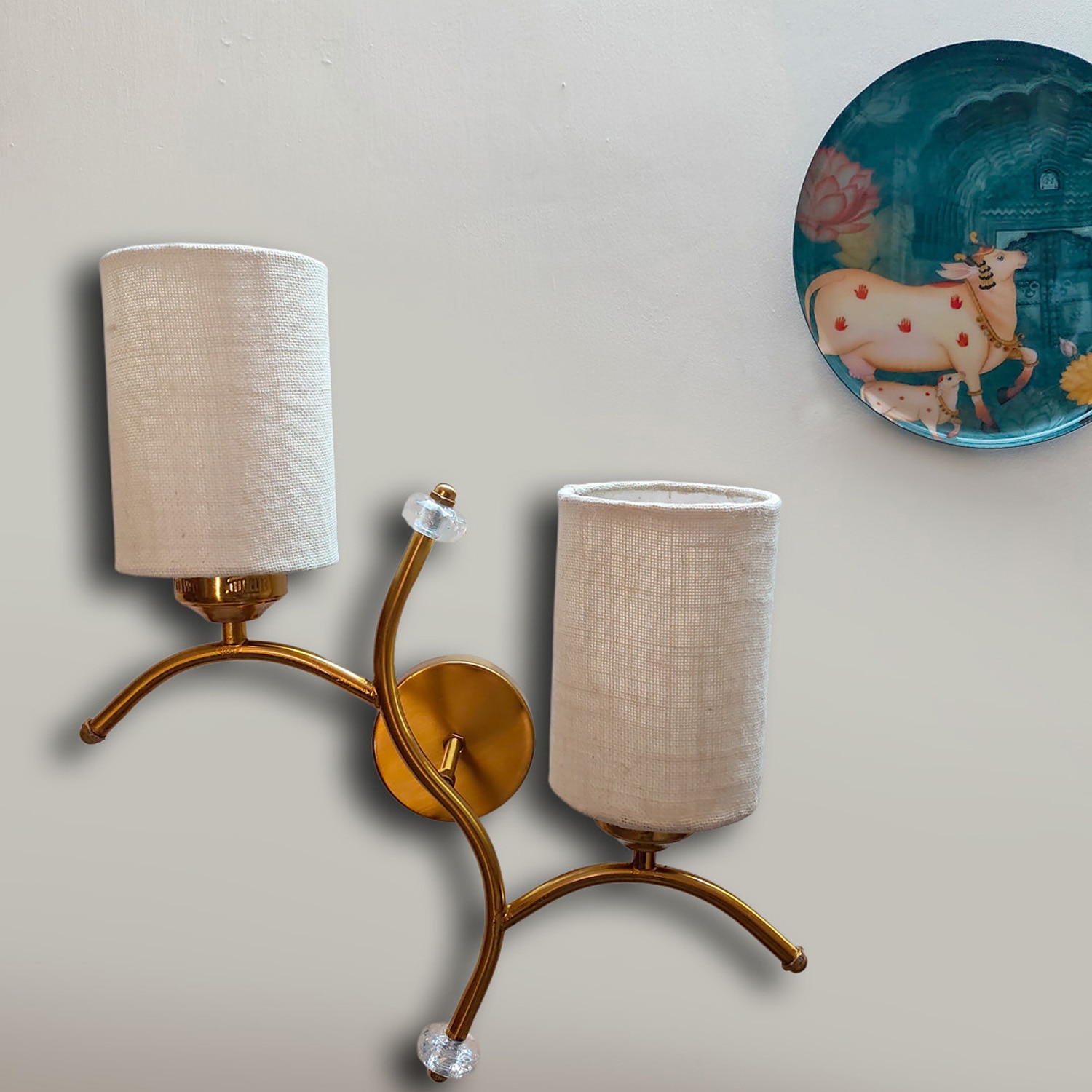 Devansh Metal Electric Wall Light in Gold Colour with White Shade Count of 2 Lights - Devansh
