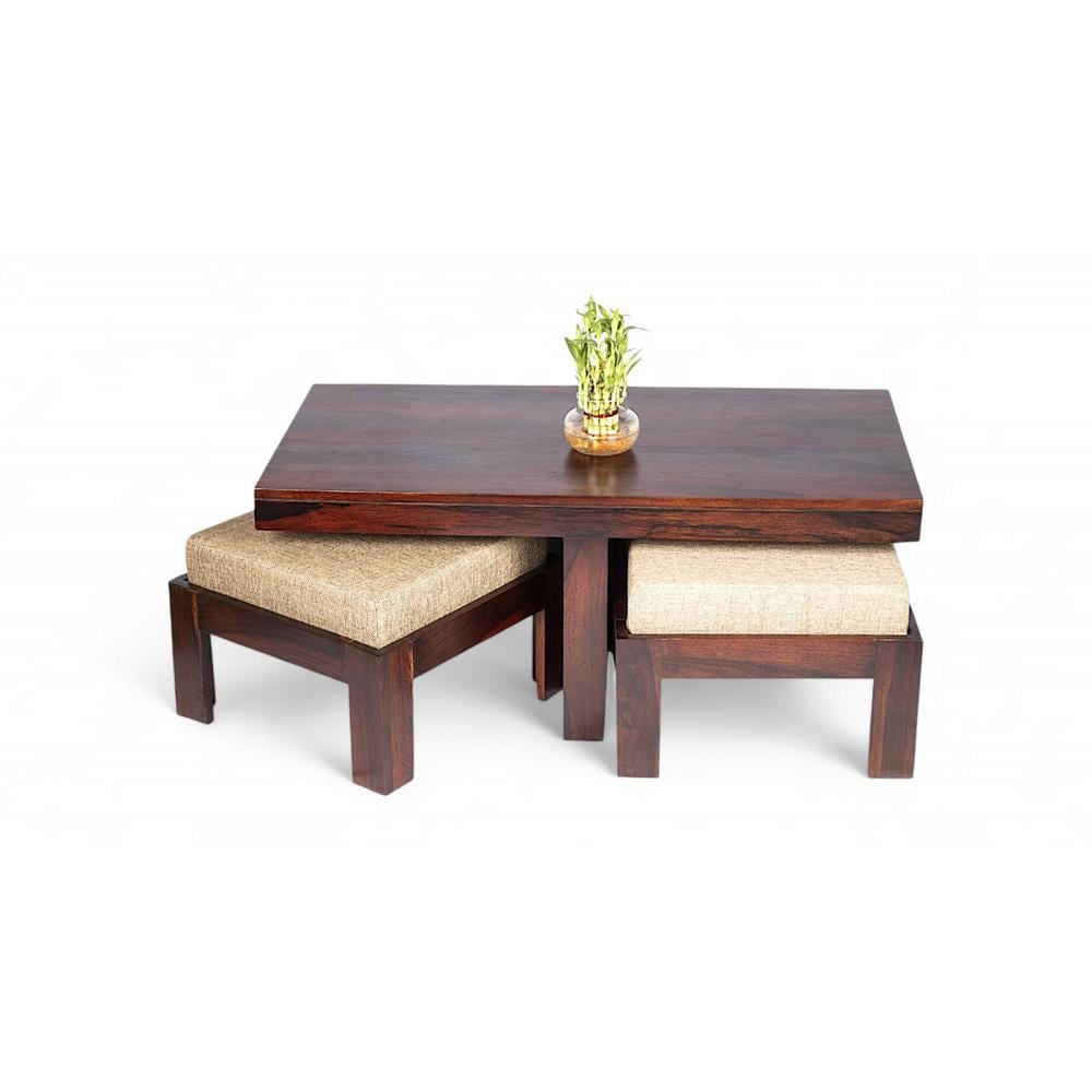 Irish Sheesham Wood 2 Seater Coffee Table Set In Walnut Finish