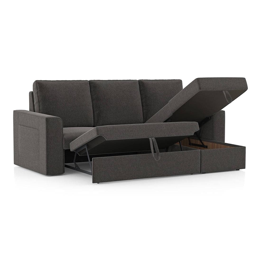 Kowloon Sectional Sofa Cum Bed with Storage Colour Urban grey premium chenille