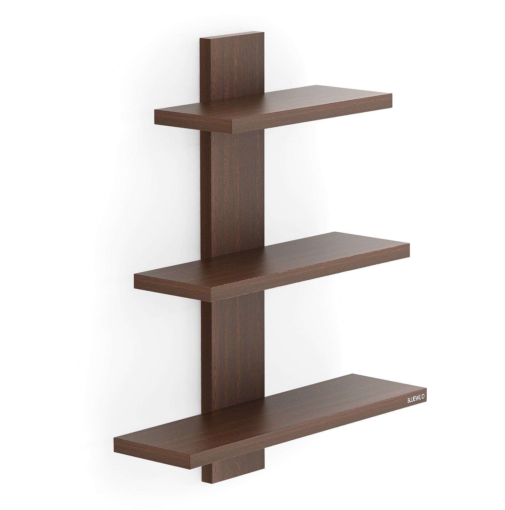 BLUEWUD Phelix Engineered Wood Wall Decor Floating Shelf Display Rack Decorative Hall D�cor for Living Room Home Furniture 3 Shelves (Wenge)