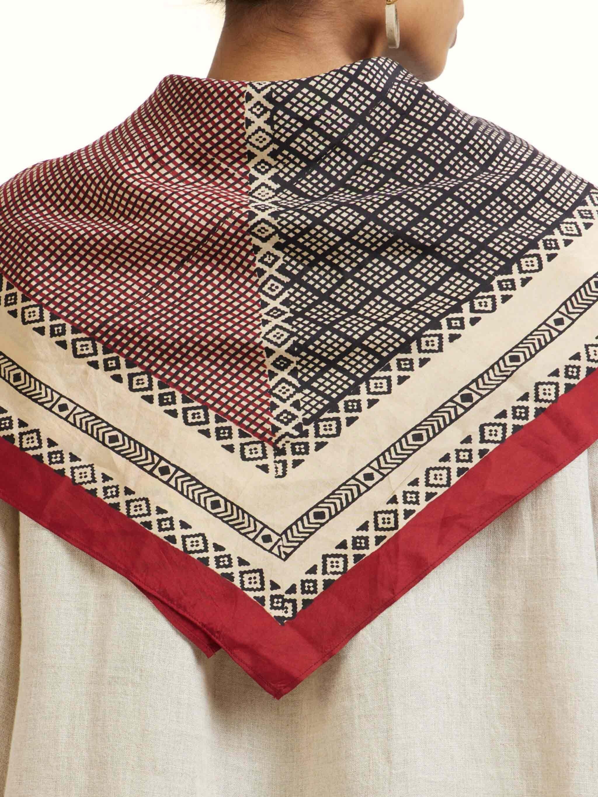 Rust Silk Bagh Hand Block Printed Scarf
