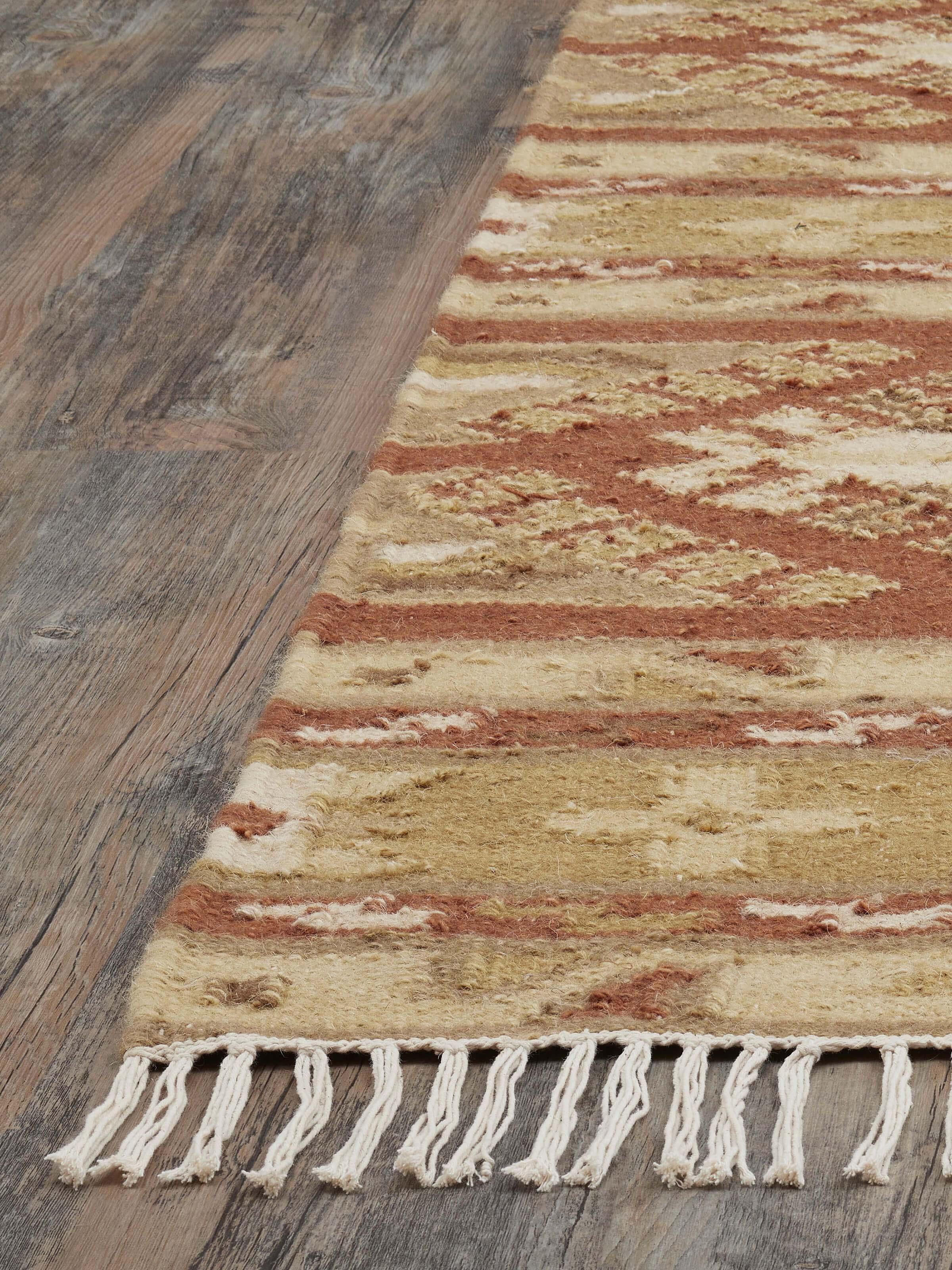 Angled shot highlighting the detailed wool weave and design