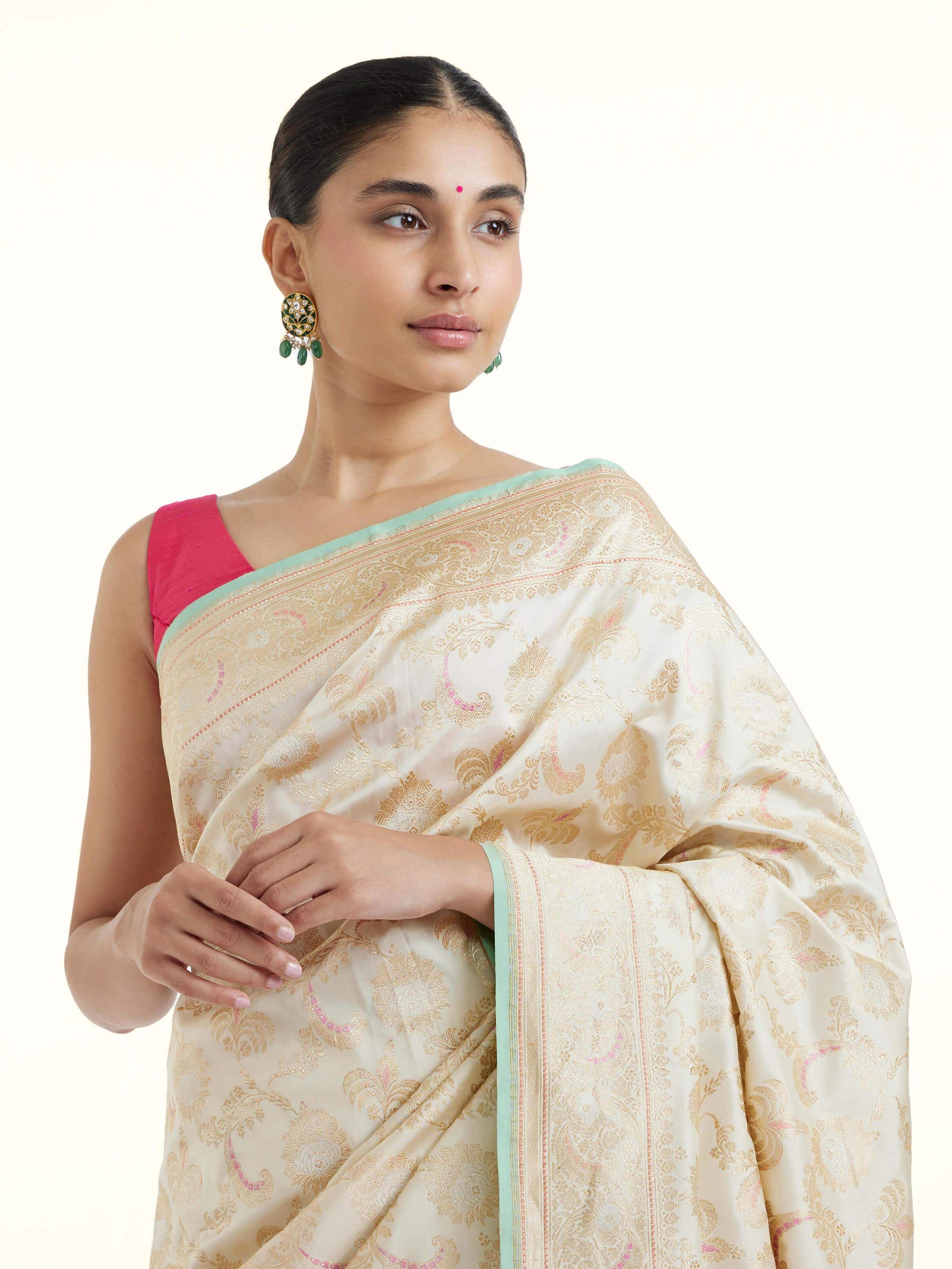 Ivory Banarasi Silk Kadwa Jaal Saree