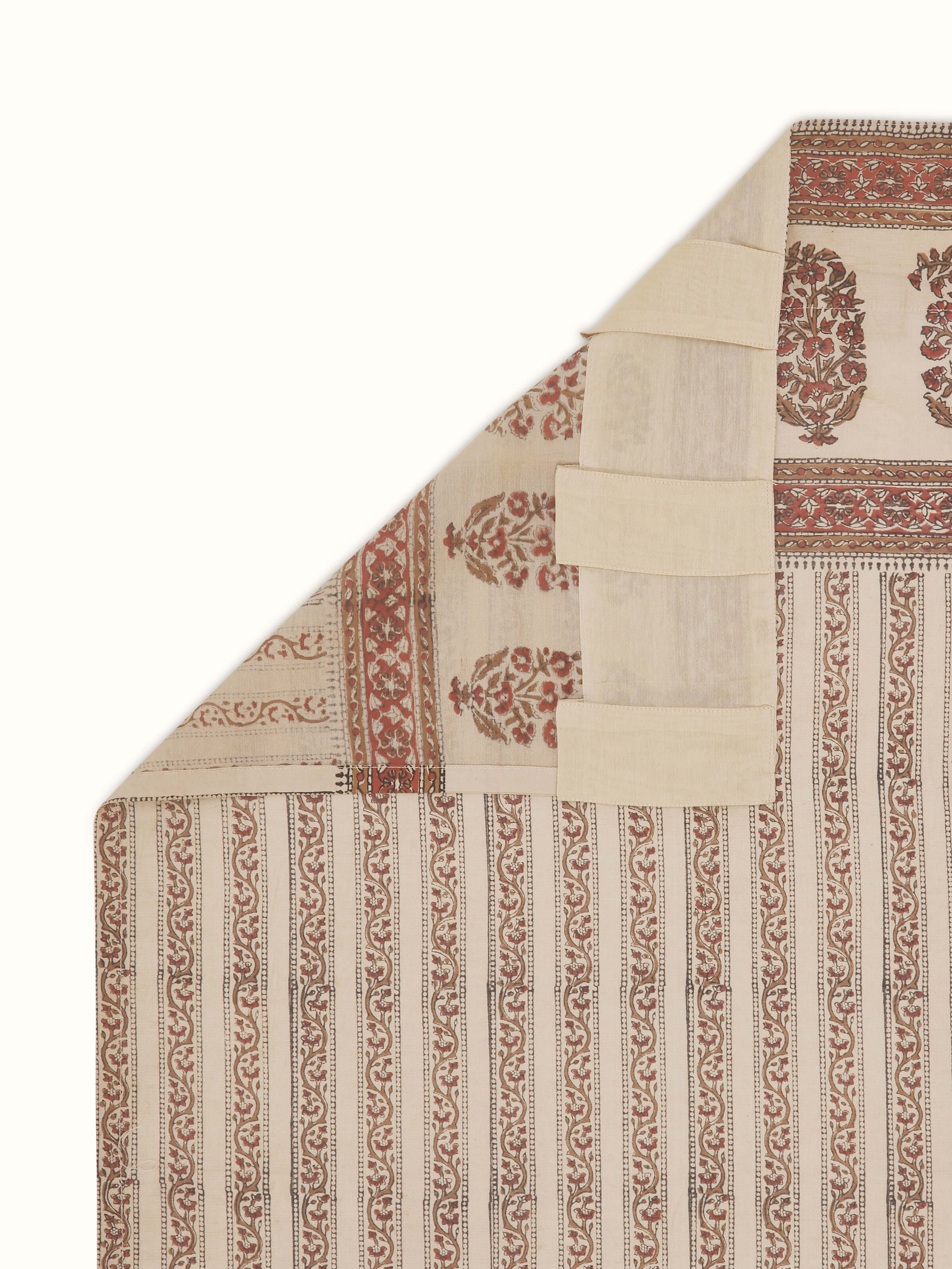 Vasudha Rust Floral Stripe Silk Cotton Bagru Hand Block Print Sheer Curtain (9 Ft)