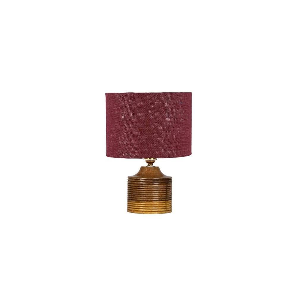 Millie Maroon Jute table lamp with Natural Wood Base